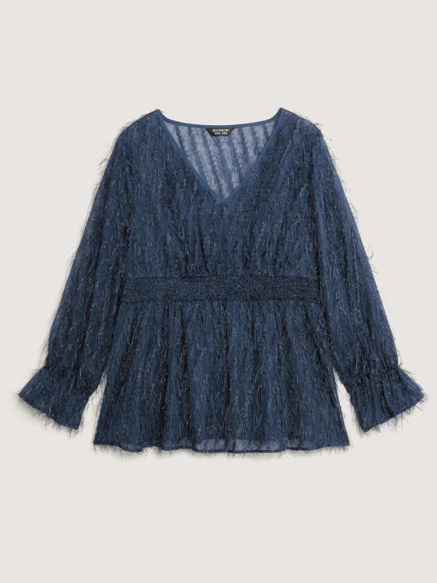 Textured Shirred Waist Sheer Blouse