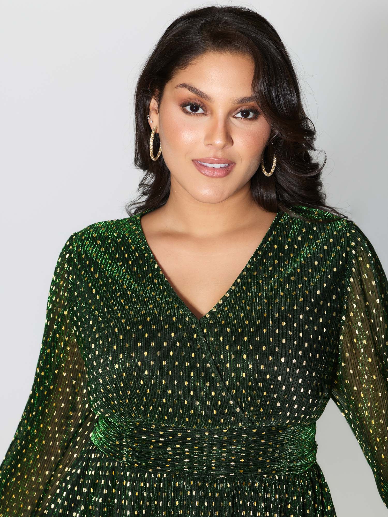 Lurex Textured Flared V-Neck Blouse