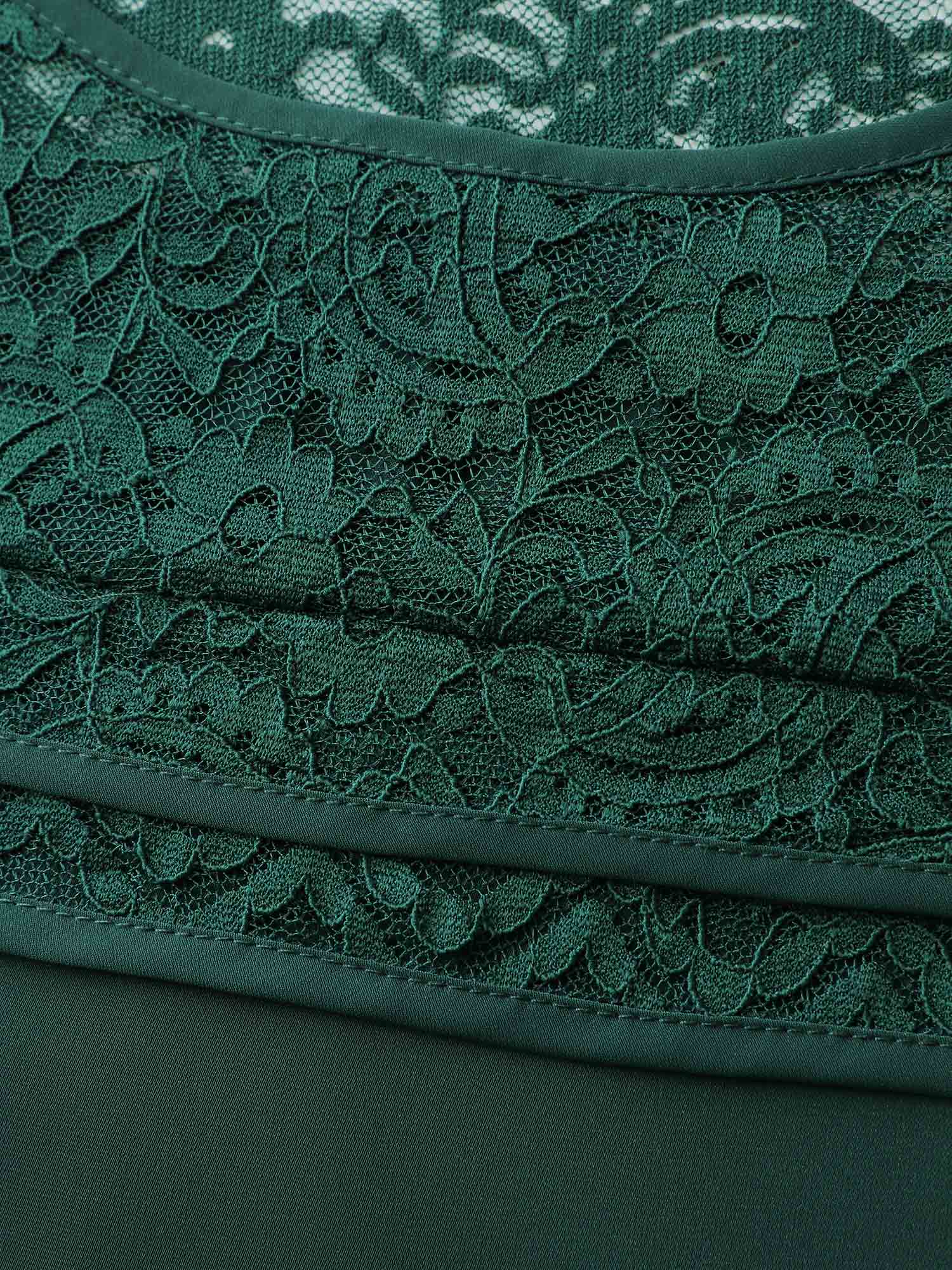 Lace Sheer Sleeve Curvy Hem Blouse