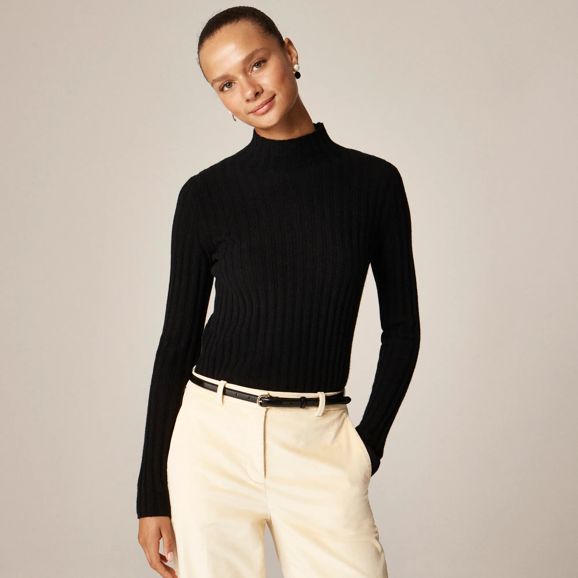 Wide-rib cashmere turtleneck sweater