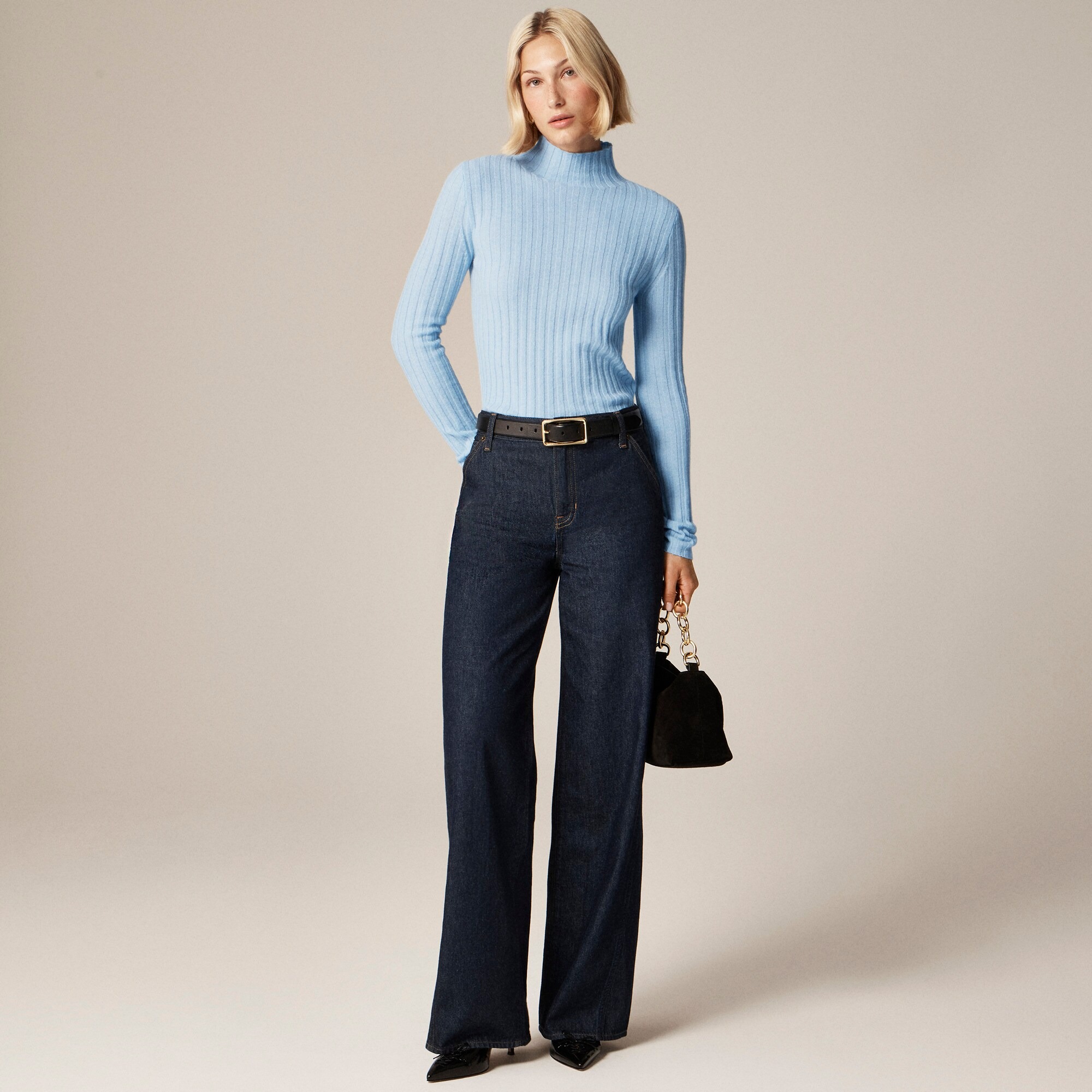 Wide-rib cashmere turtleneck sweater