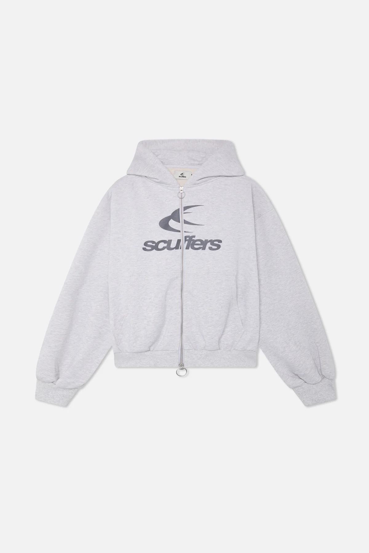 Logo Grey Melange Zipped Hoodie