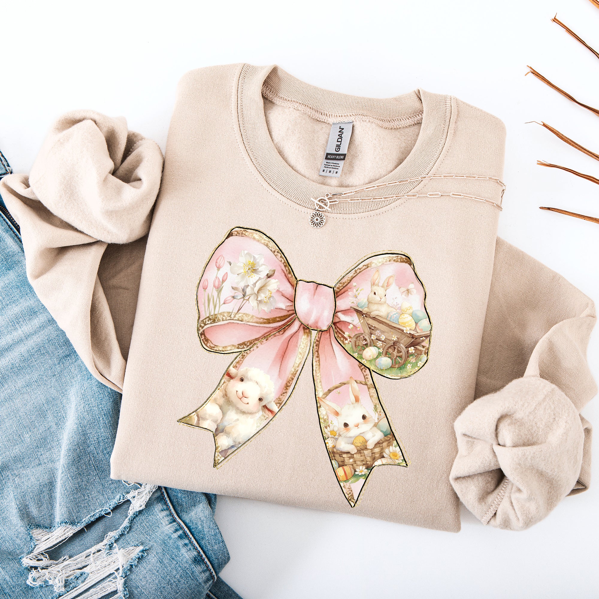 Adorable Bow, Ribbon, Easter, Bunny, Jesus, Rabbit, Holiday Sweatshirt