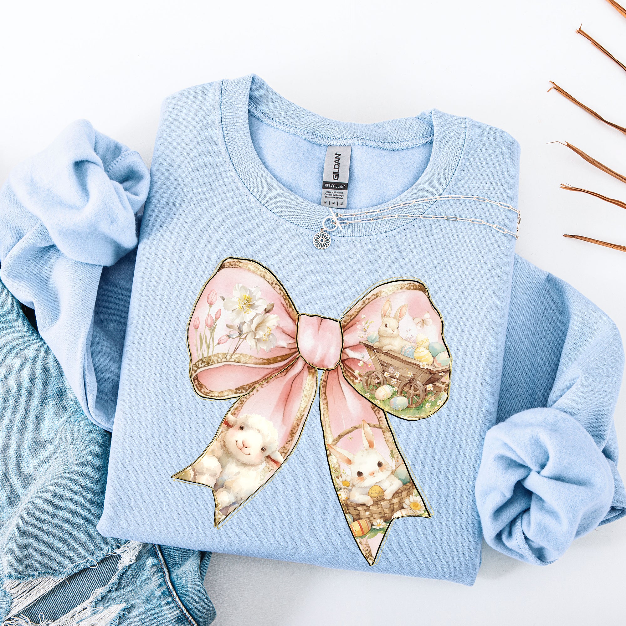 Adorable Bow, Ribbon, Easter, Bunny, Jesus, Rabbit, Holiday Sweatshirt