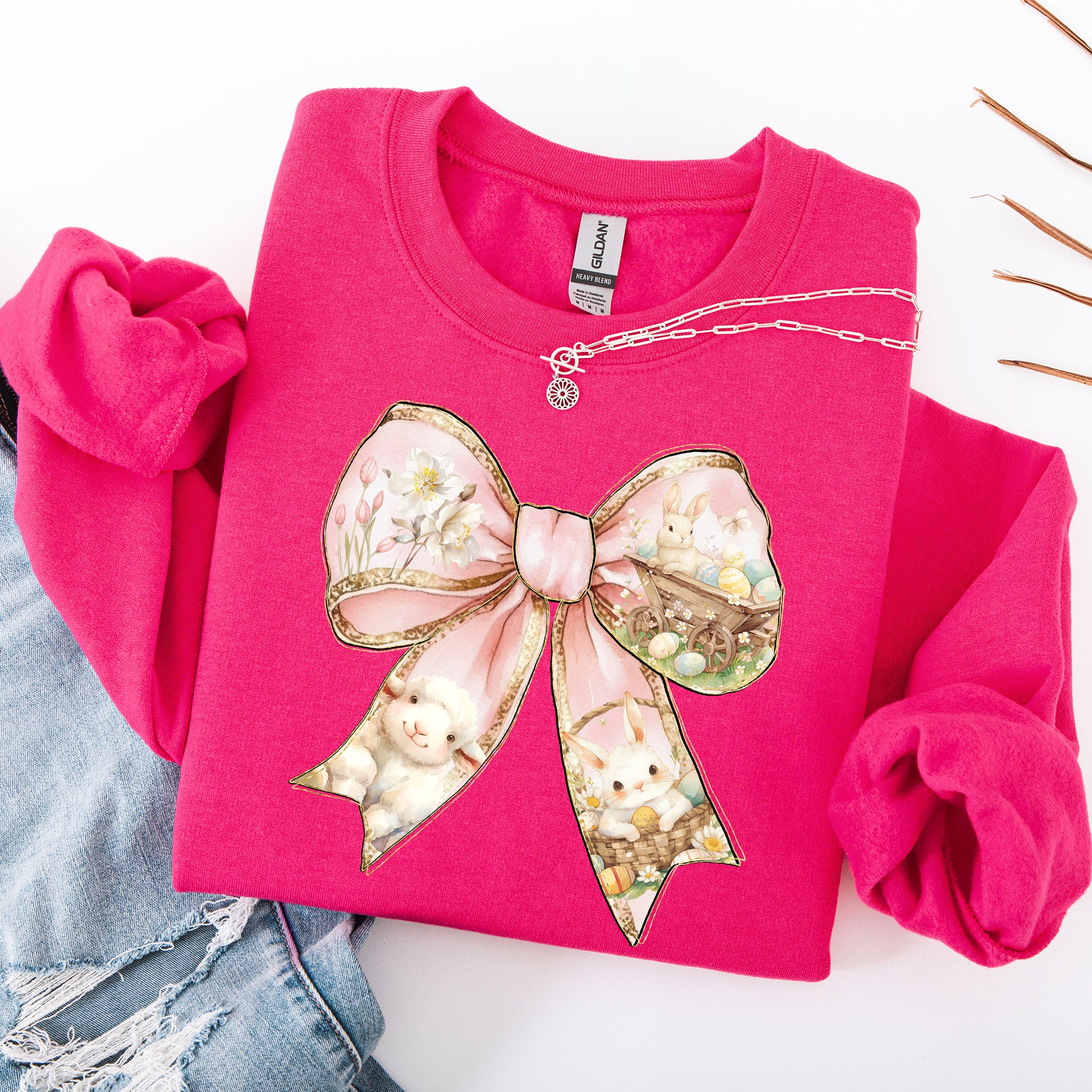 Adorable Bow, Ribbon, Easter, Bunny, Jesus, Rabbit, Holiday Sweatshirt