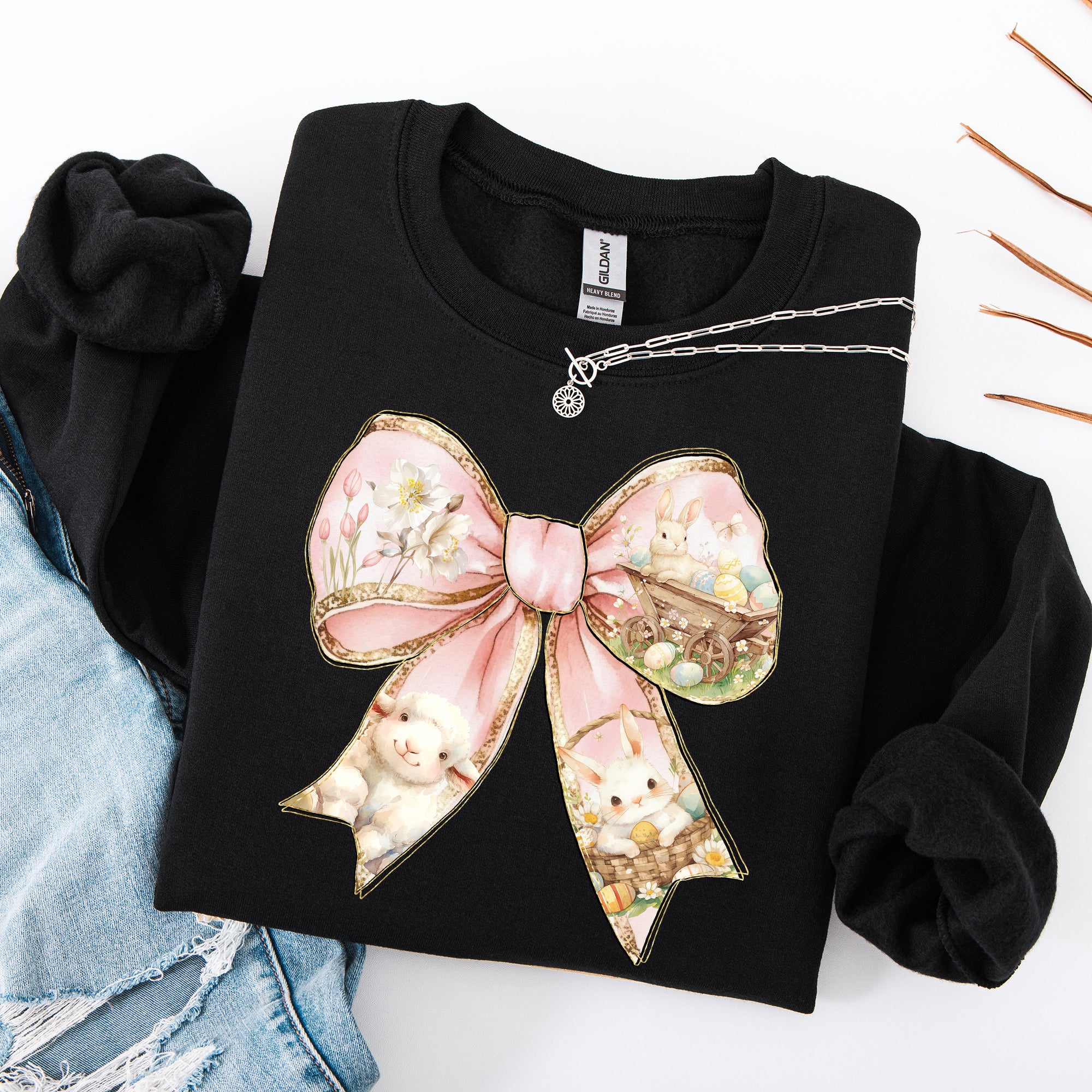 Adorable Bow, Ribbon, Easter, Bunny, Jesus, Rabbit, Holiday Sweatshirt