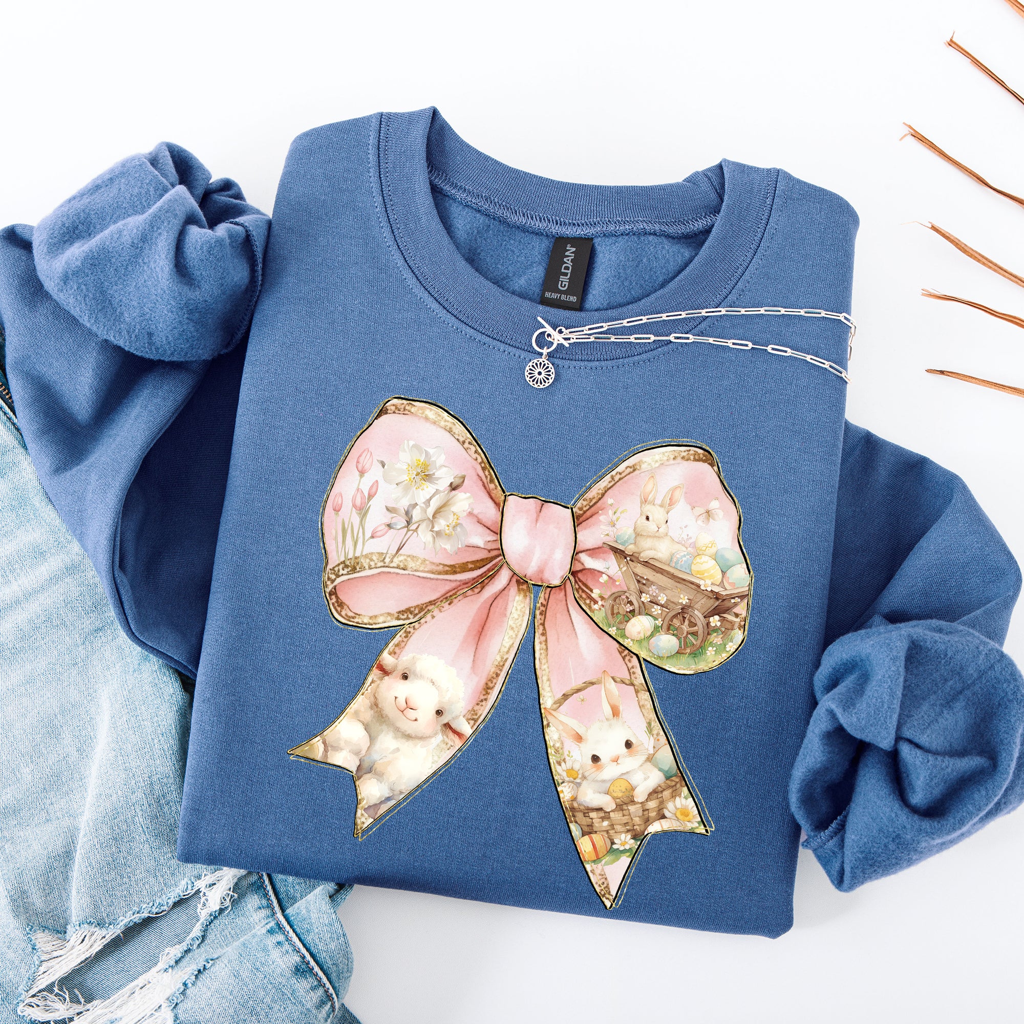 Adorable Bow, Ribbon, Easter, Bunny, Jesus, Rabbit, Holiday Sweatshirt