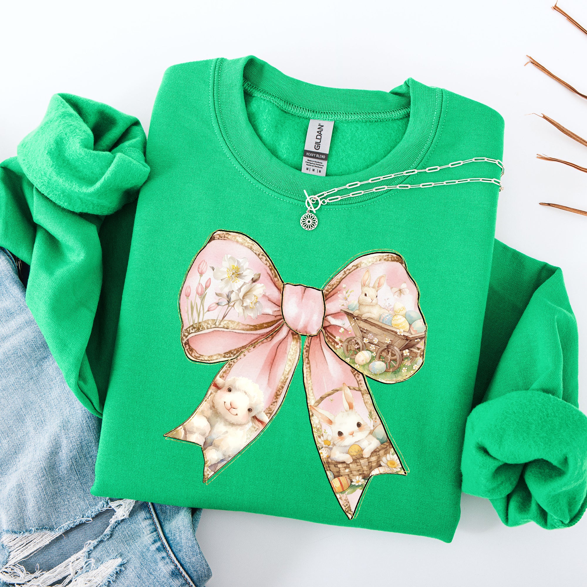 Adorable Bow, Ribbon, Easter, Bunny, Jesus, Rabbit, Holiday Sweatshirt