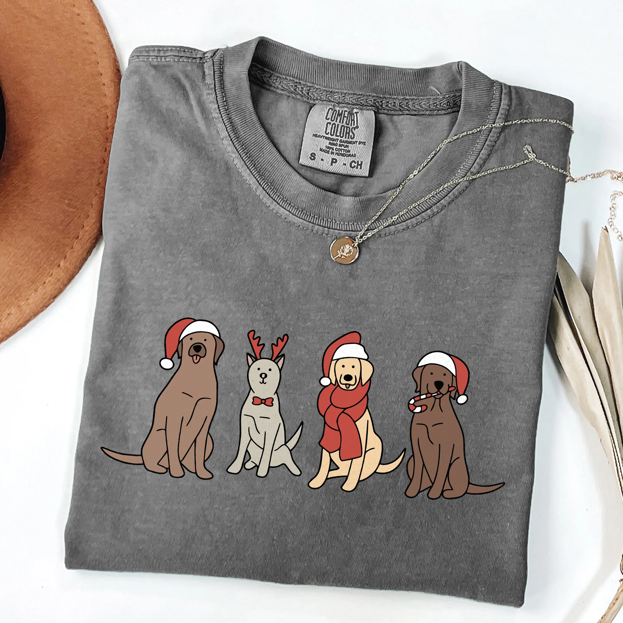 Adorable Christmas Dogs, Reindeer, Santa, Retro, Xmas Tshirt Comfort Colors T-Shirt