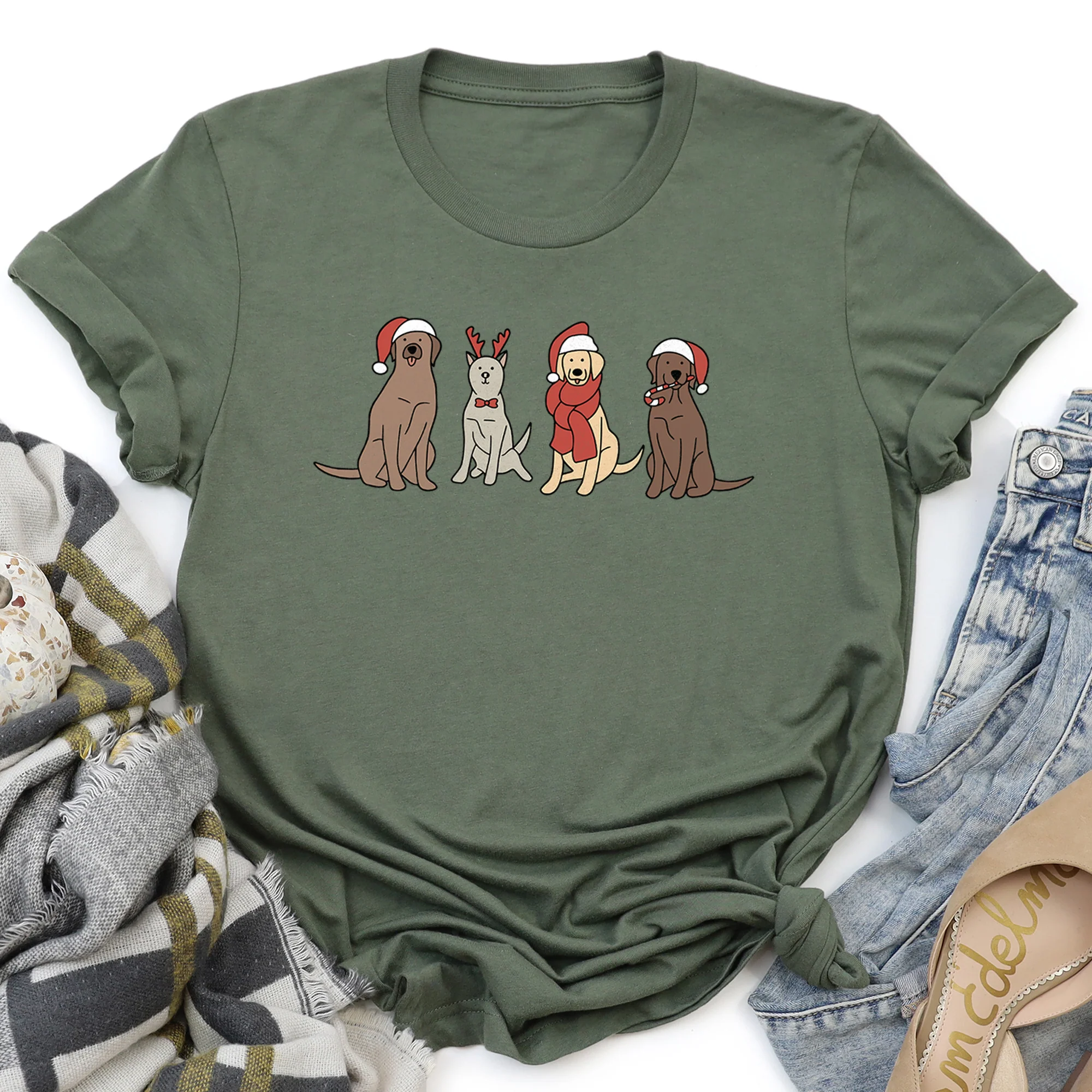 Adorable Christmas Dogs, Reindeer, Santa, Retro Super Soft Tees