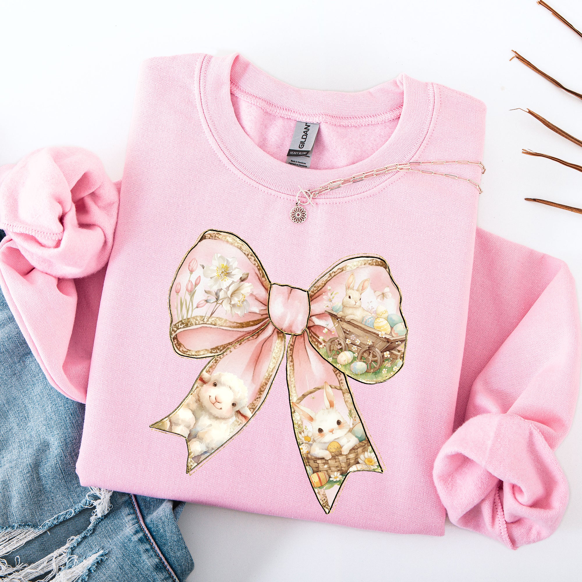 Adorable Bow, Ribbon, Easter, Bunny, Jesus, Rabbit, Holiday Sweatshirt