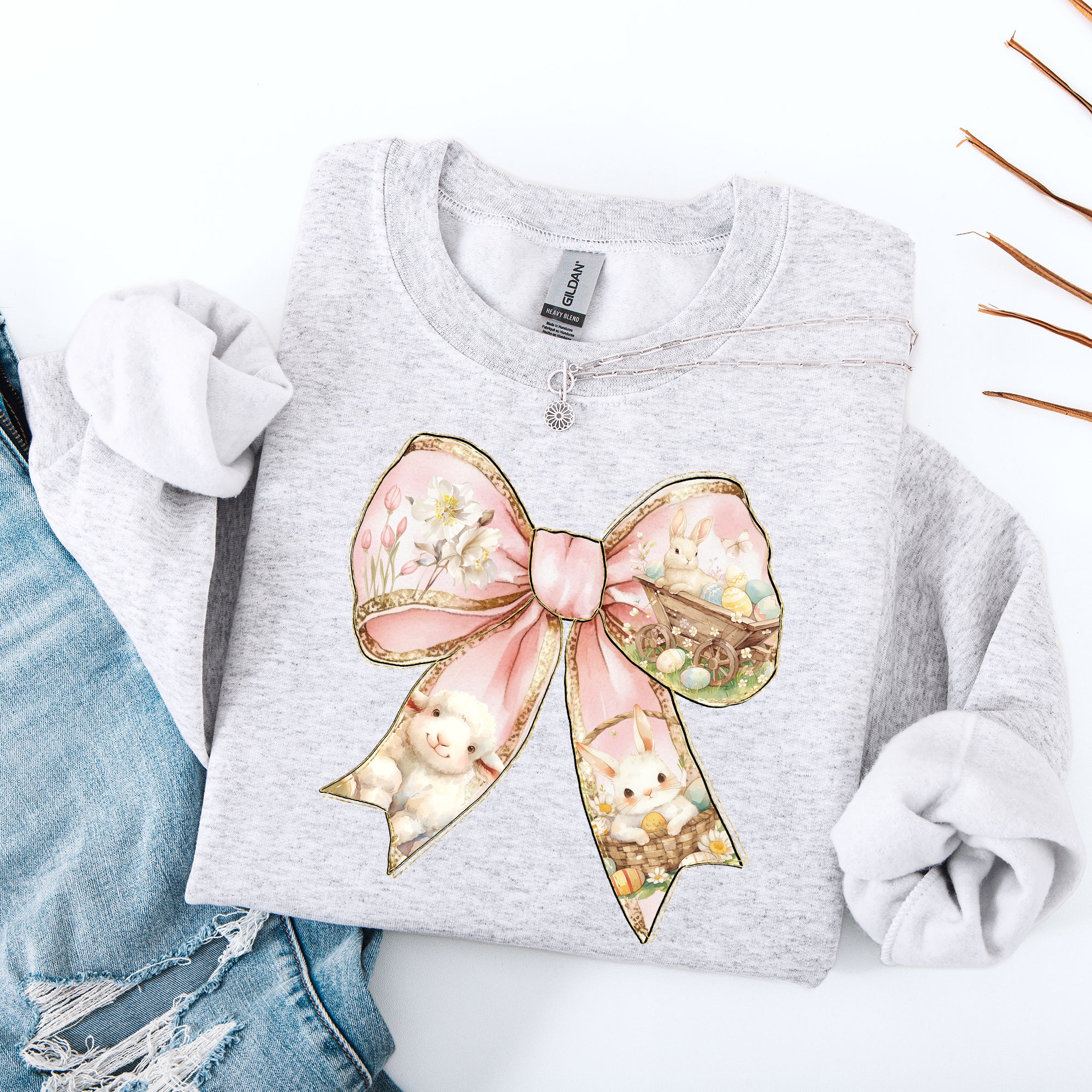 Adorable Bow, Ribbon, Easter, Bunny, Jesus, Rabbit, Holiday Sweatshirt