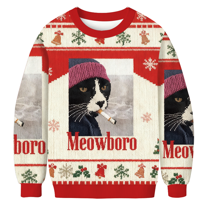 Smoking Cat Meme Christmas Ugly Sweatshirt