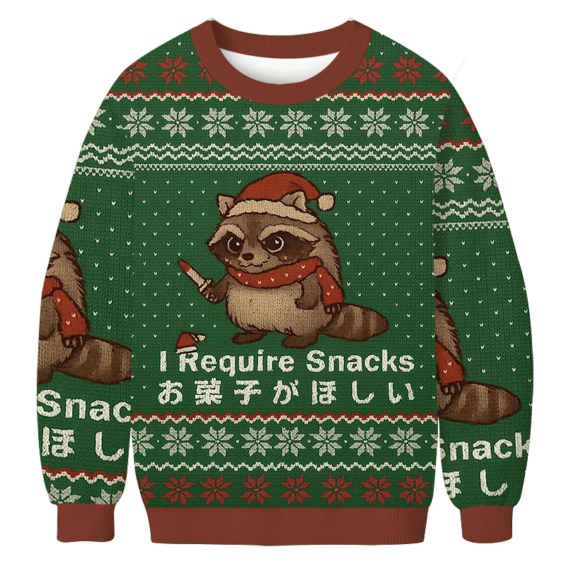 Raccoons Need Snacks Funny Christmas Ugly Sweatshirt
