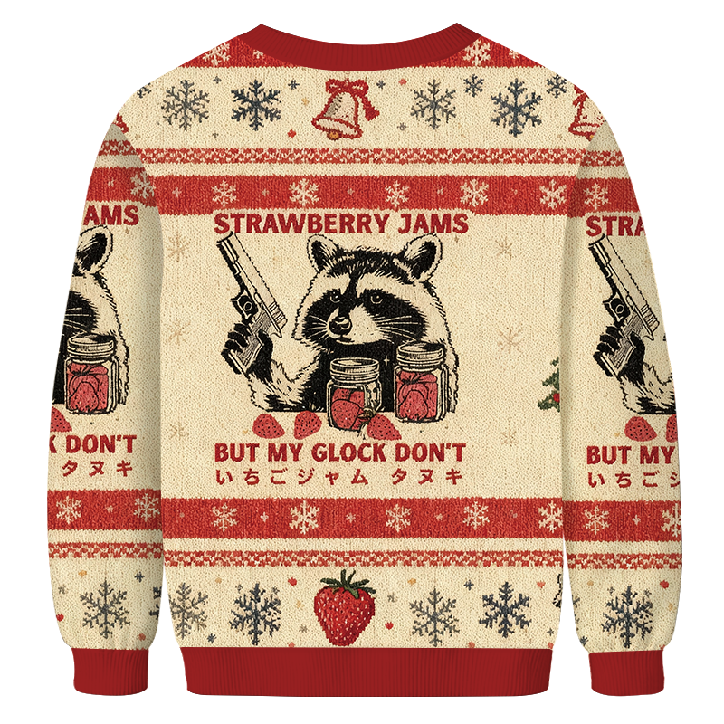 Strawberry Jams Glock Funny Raccoon Christmas Ugly Sweatshirt