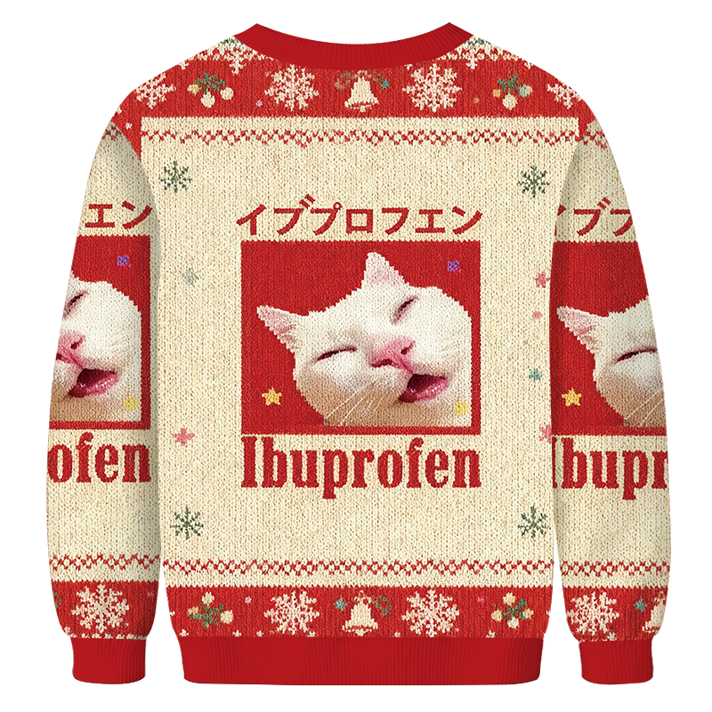 Red Ibuprofen Meme Cat Christmas Ugly Sweatshirt