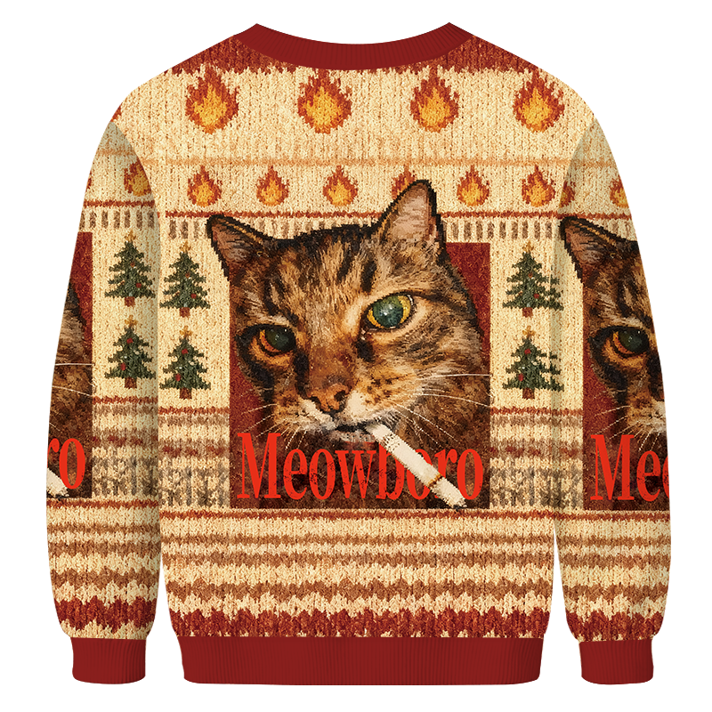 Meowlboro Smoking Cat Funny Christmas Ugly Sweatshirt
