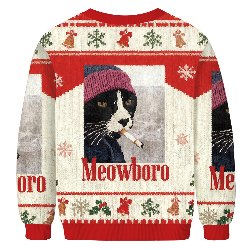 Smoking Cat Meme Christmas Ugly Sweatshirt