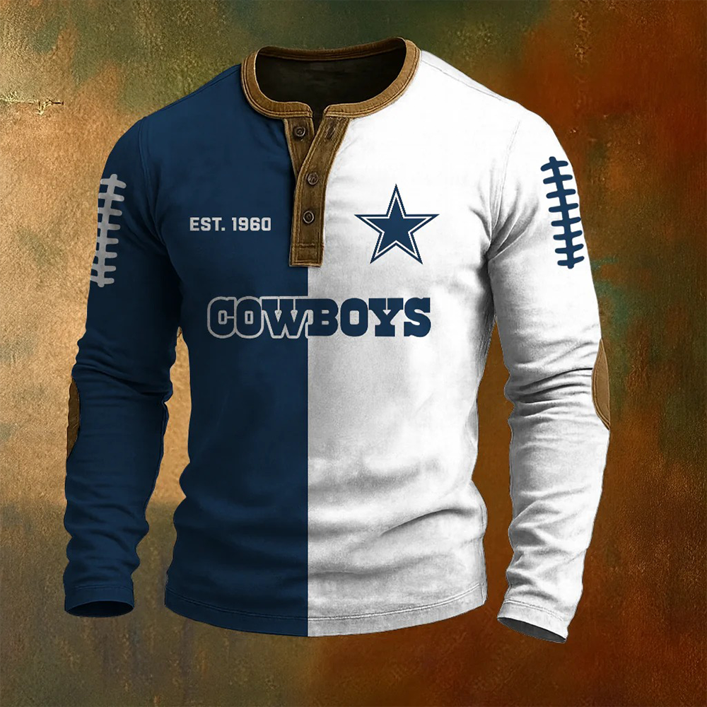 Men’s Dallas Cowboys NFL Henley Long Sleeve Shirt – Classic Team Style Casual Top