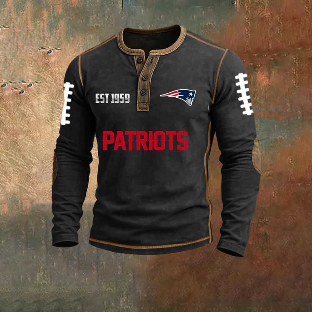 Men’s New England Patriots NFL Henley Long Sleeve Shirt – Classic Team Style Casual Top