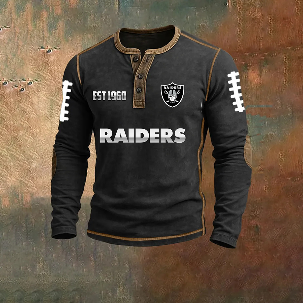 Men’S Las Vegas Raiders NFL Henley Long Sleeve Shirt – Classic Team Style Casual Top