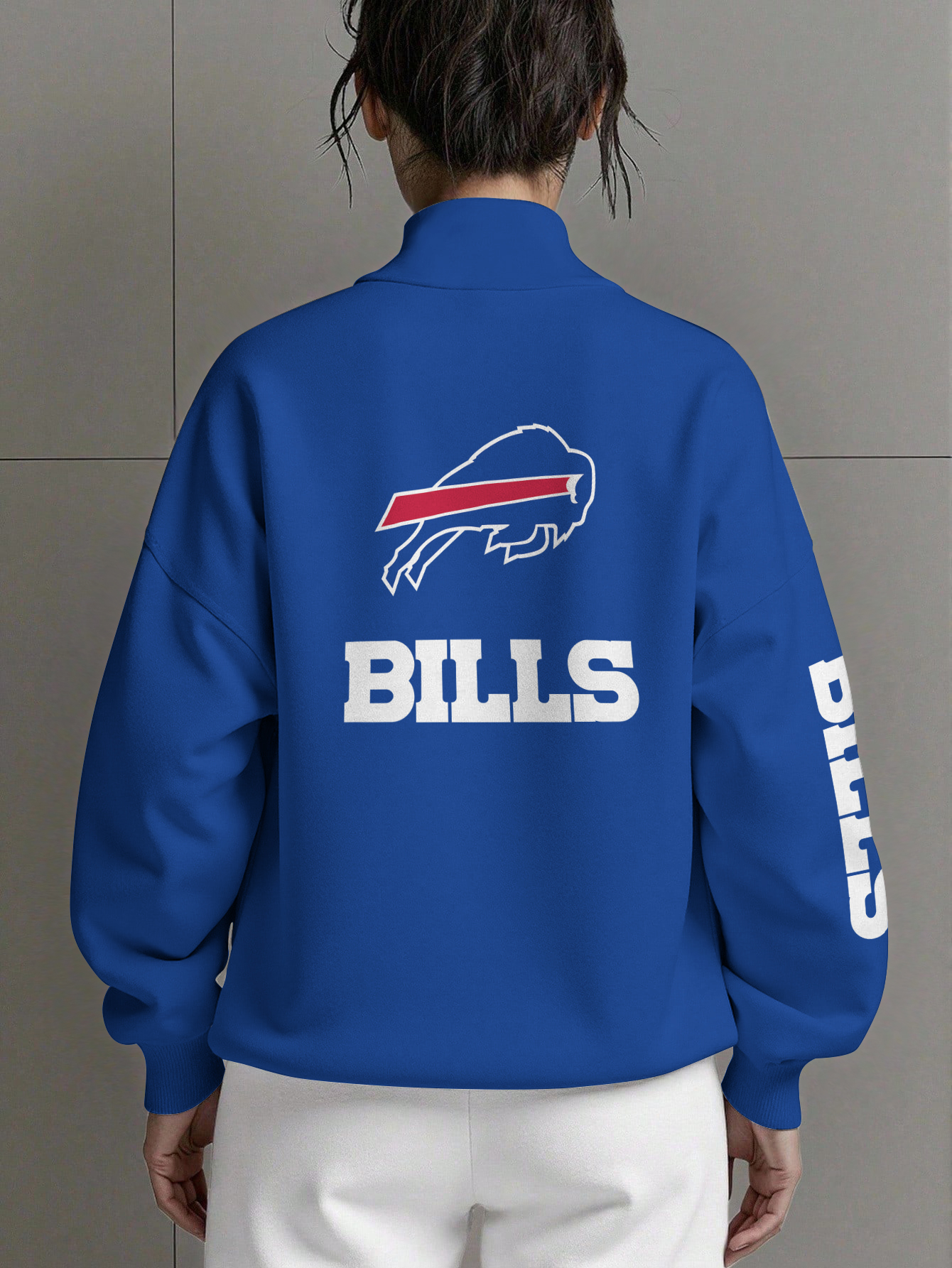 Buffalo Bills  Women Plain Color Zip Up Long Sleeve Sweatshirt