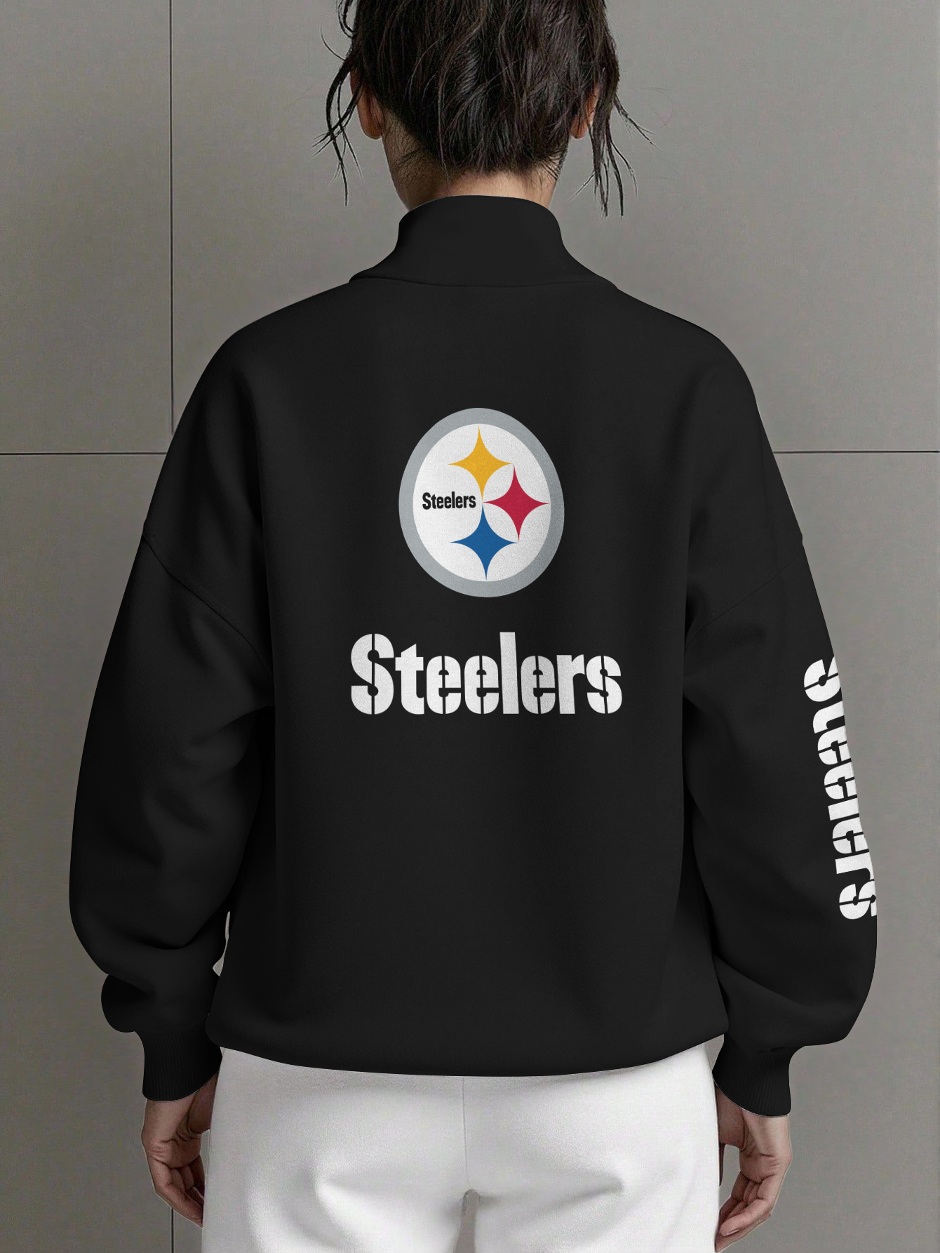 Pittsburgh Steelers    Women Plain Color Zip Up Long Sleeve Sweatshirt