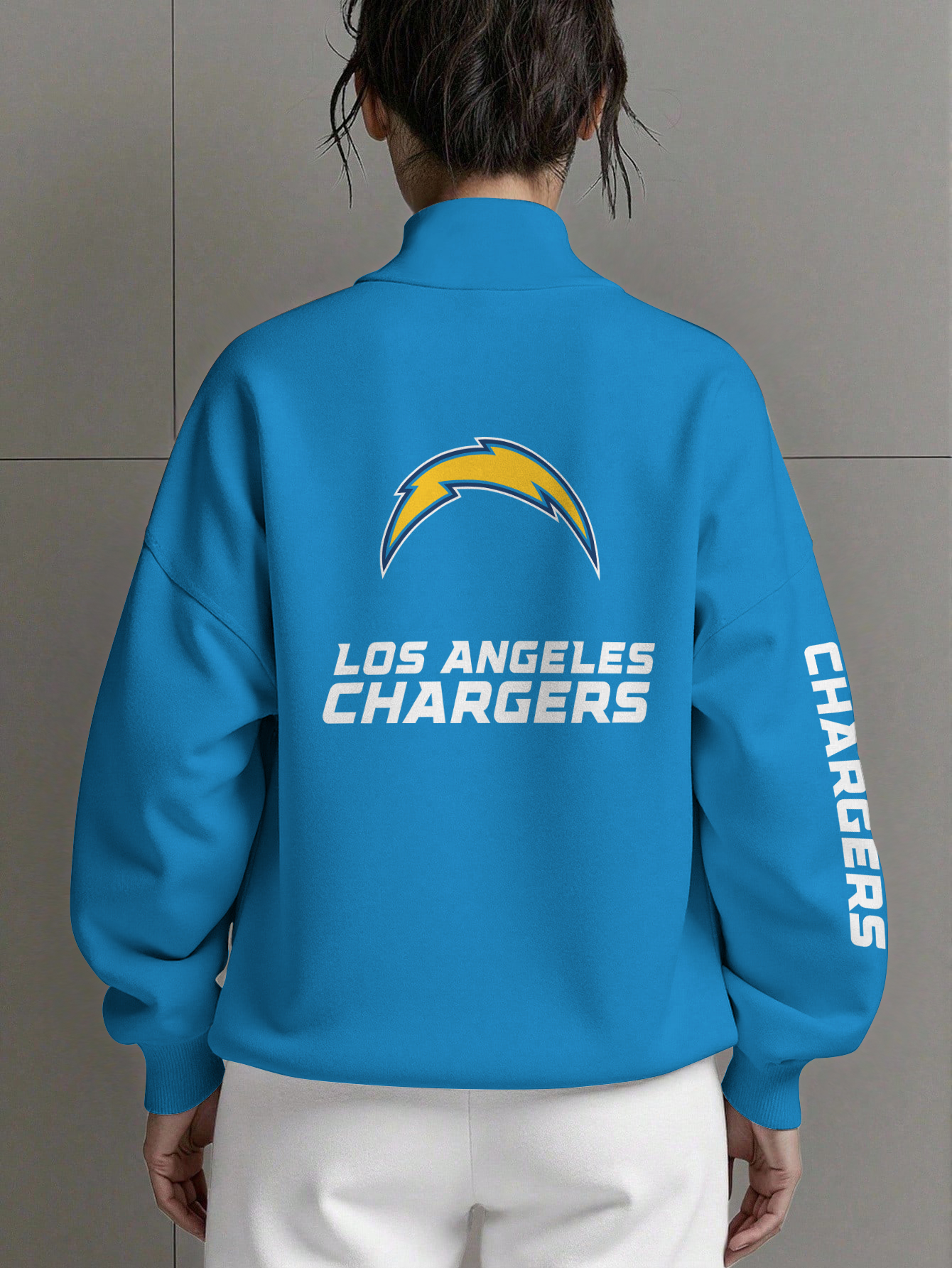 Los Angeles Chargers  Women Plain Color Zip Up Long Sleeve Sweatshirt