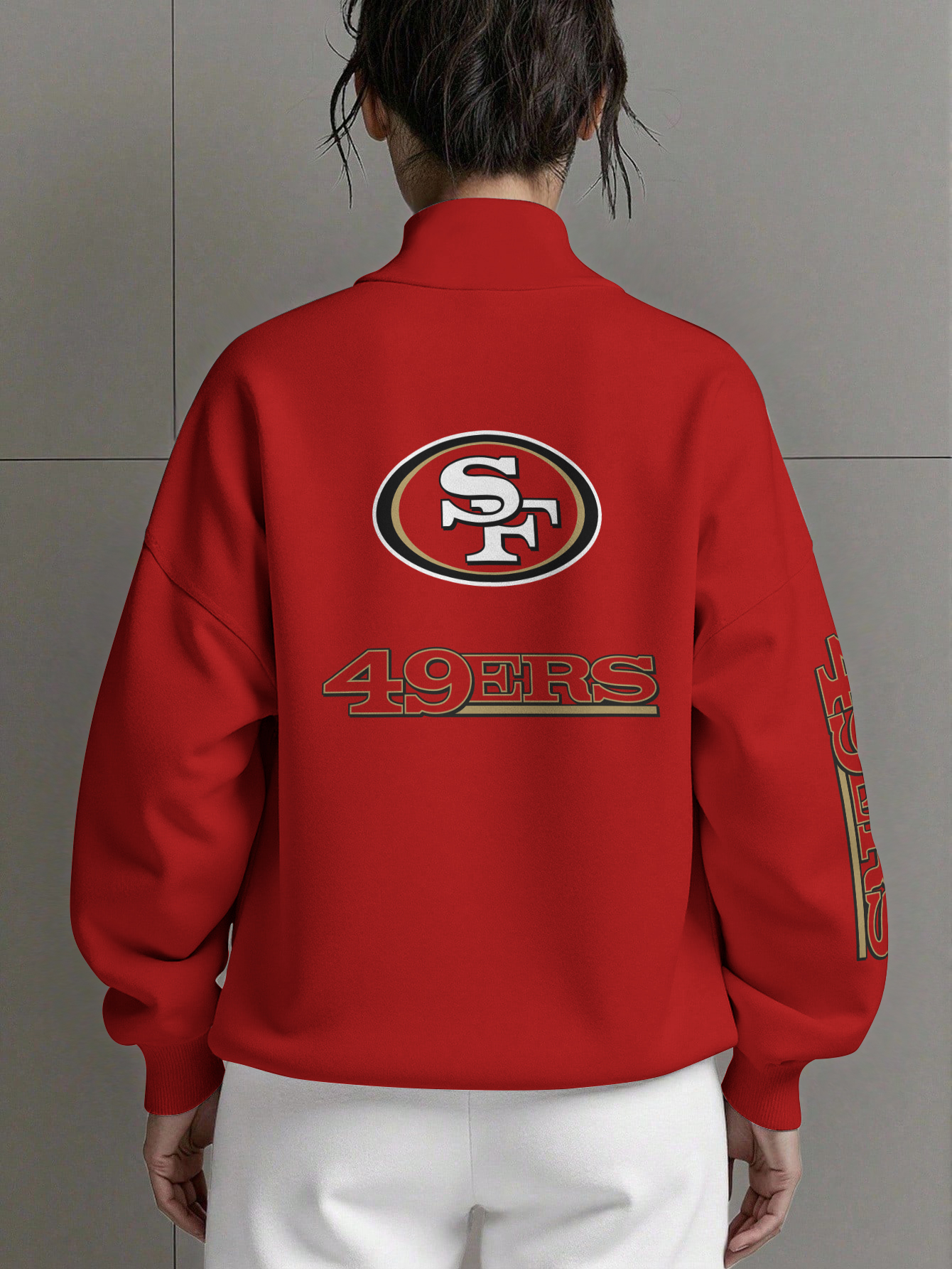 San Francisco 49ers   Women Plain Color Zip Up Long Sleeve Sweatshirt