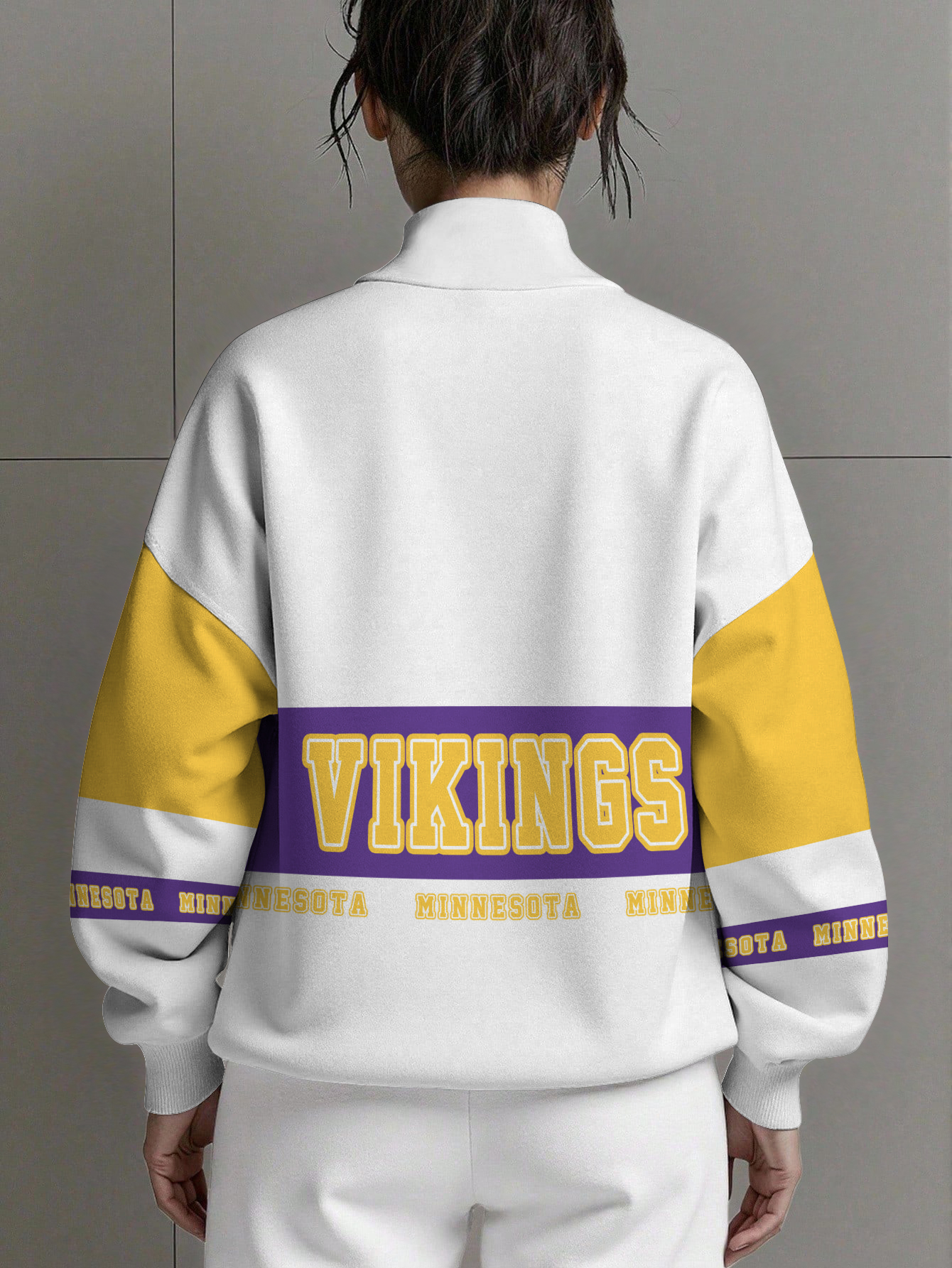 Minnesota Vikings  Women Plain Color Zip Up Long Sleeve Sweatshirt