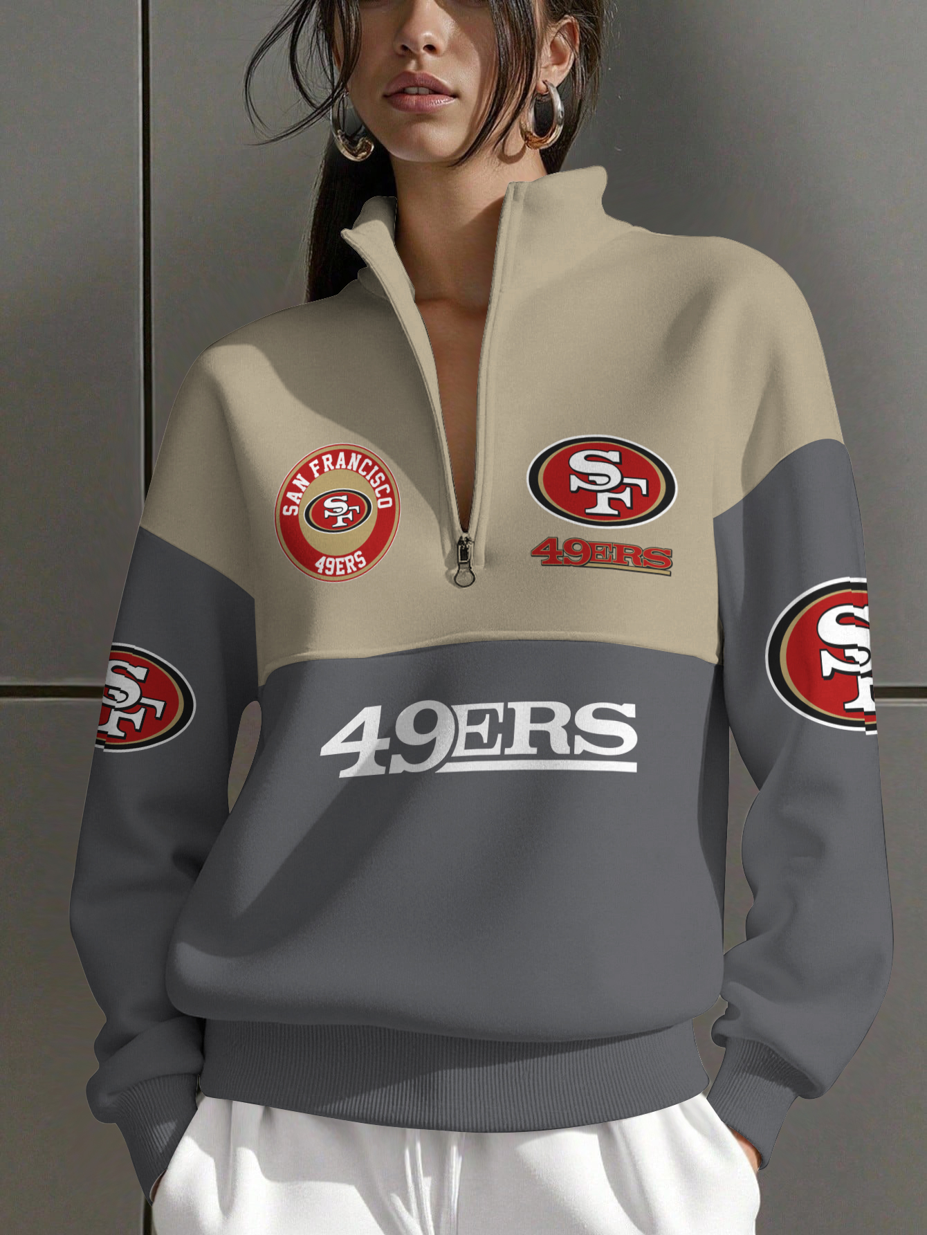 San Francisco 49ers  Women Plain Color Zip Up Long Sleeve Sweatshirt