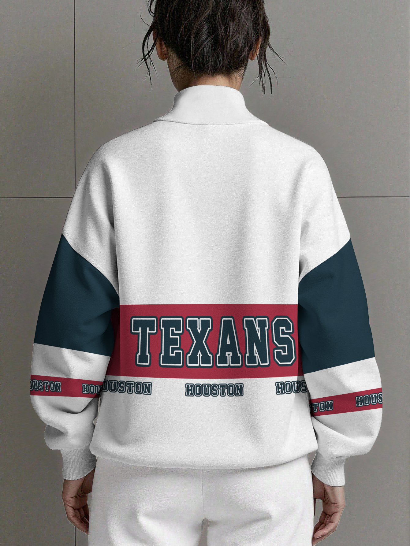 Houston Texans  Women Plain Color Zip Up Long Sleeve Sweatshirt