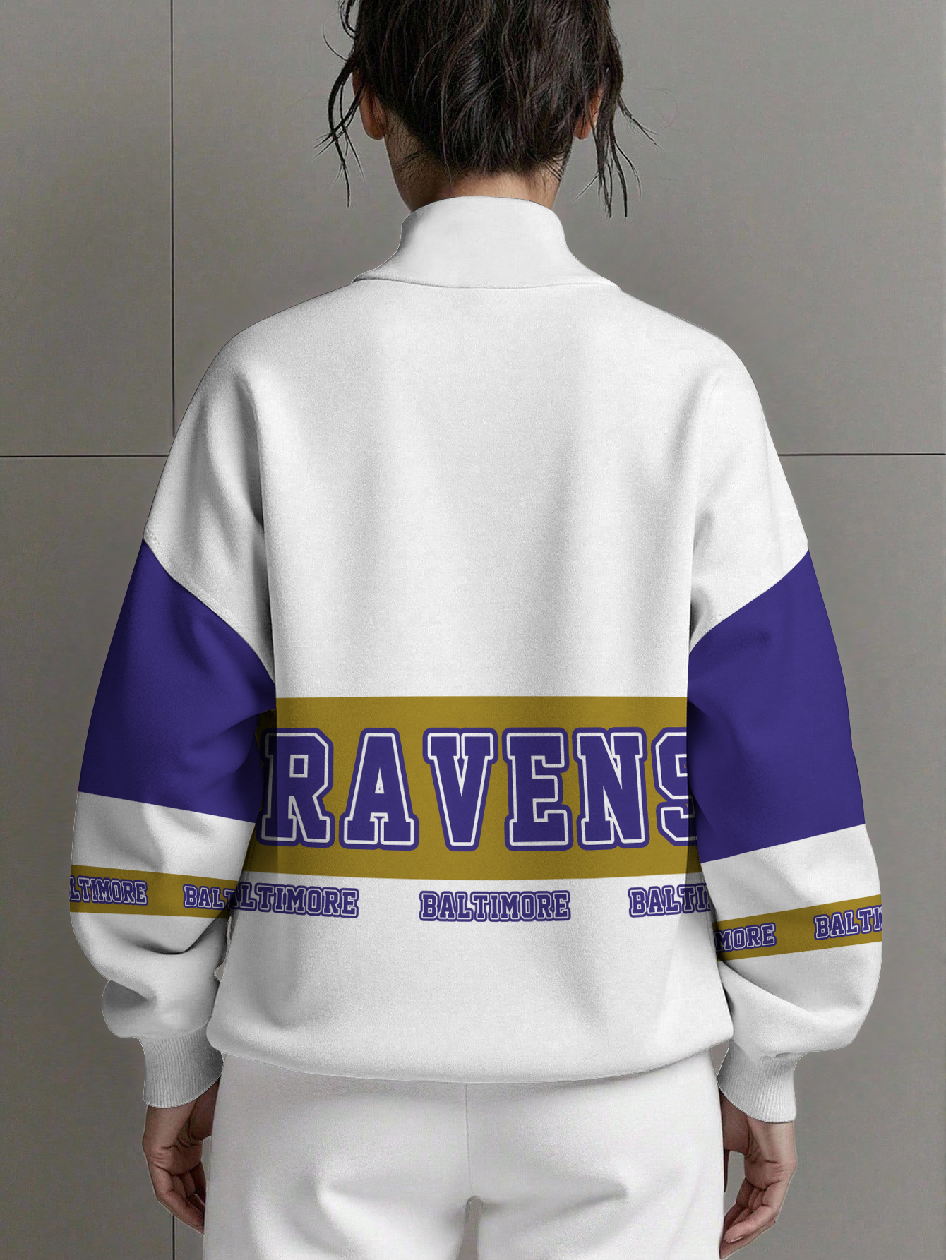 Baltimore Ravens  Women Plain Color Zip Up Long Sleeve Sweatshirt