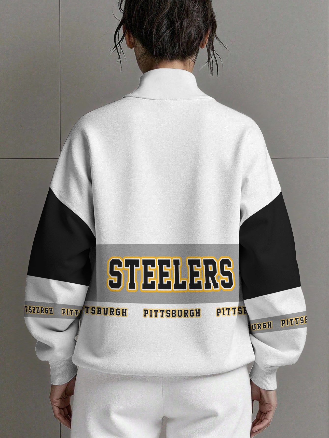 Pittsburgh Steelers  Women Plain Color Zip Up Long Sleeve Sweatshirt