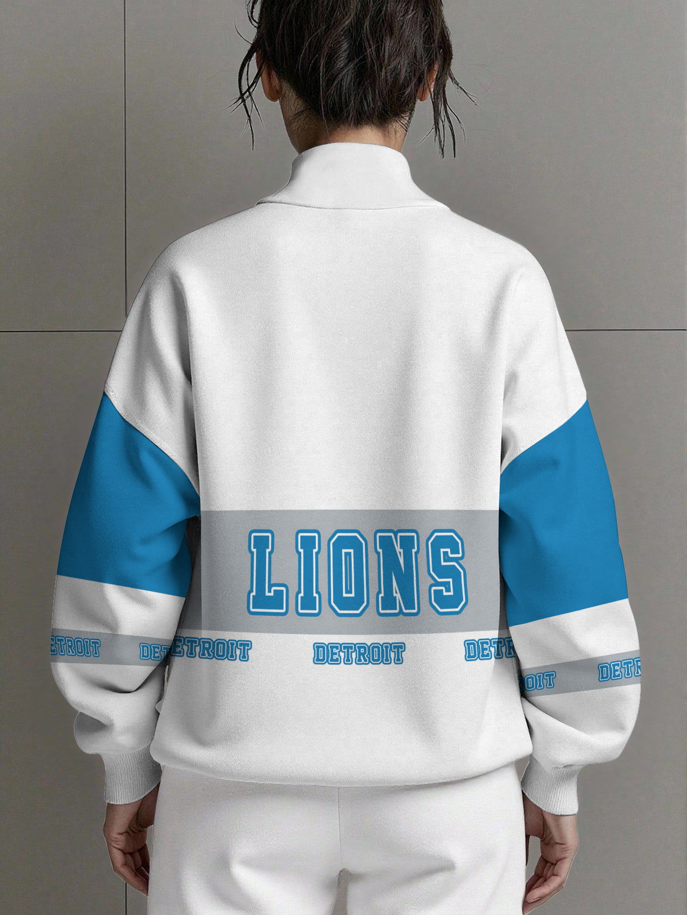 Detroit Lions  Women Plain Color Zip Up Long Sleeve Sweatshirt