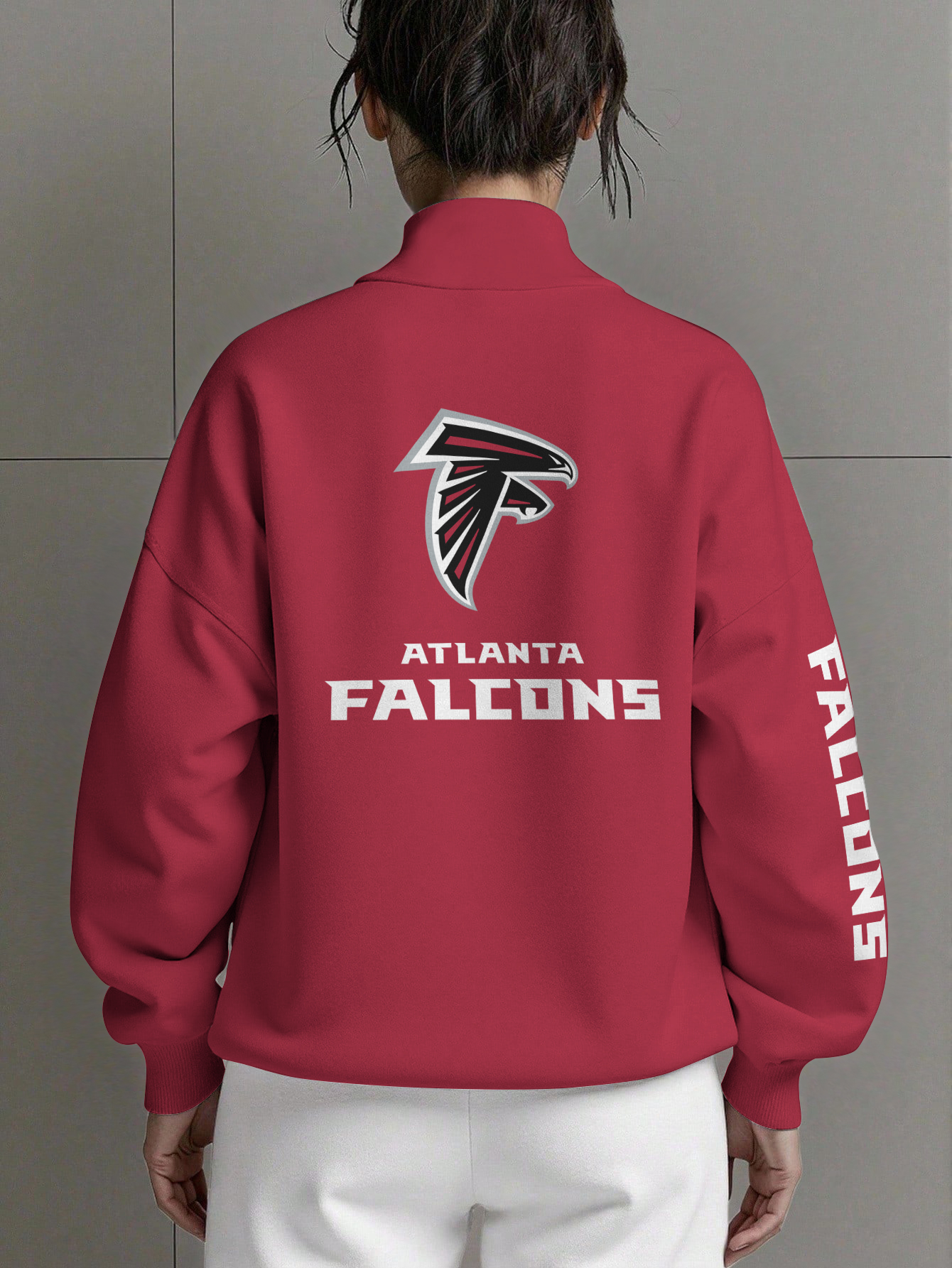 Atlanta Falcons  Women Plain Color Zip Up Long Sleeve Sweatshirt
