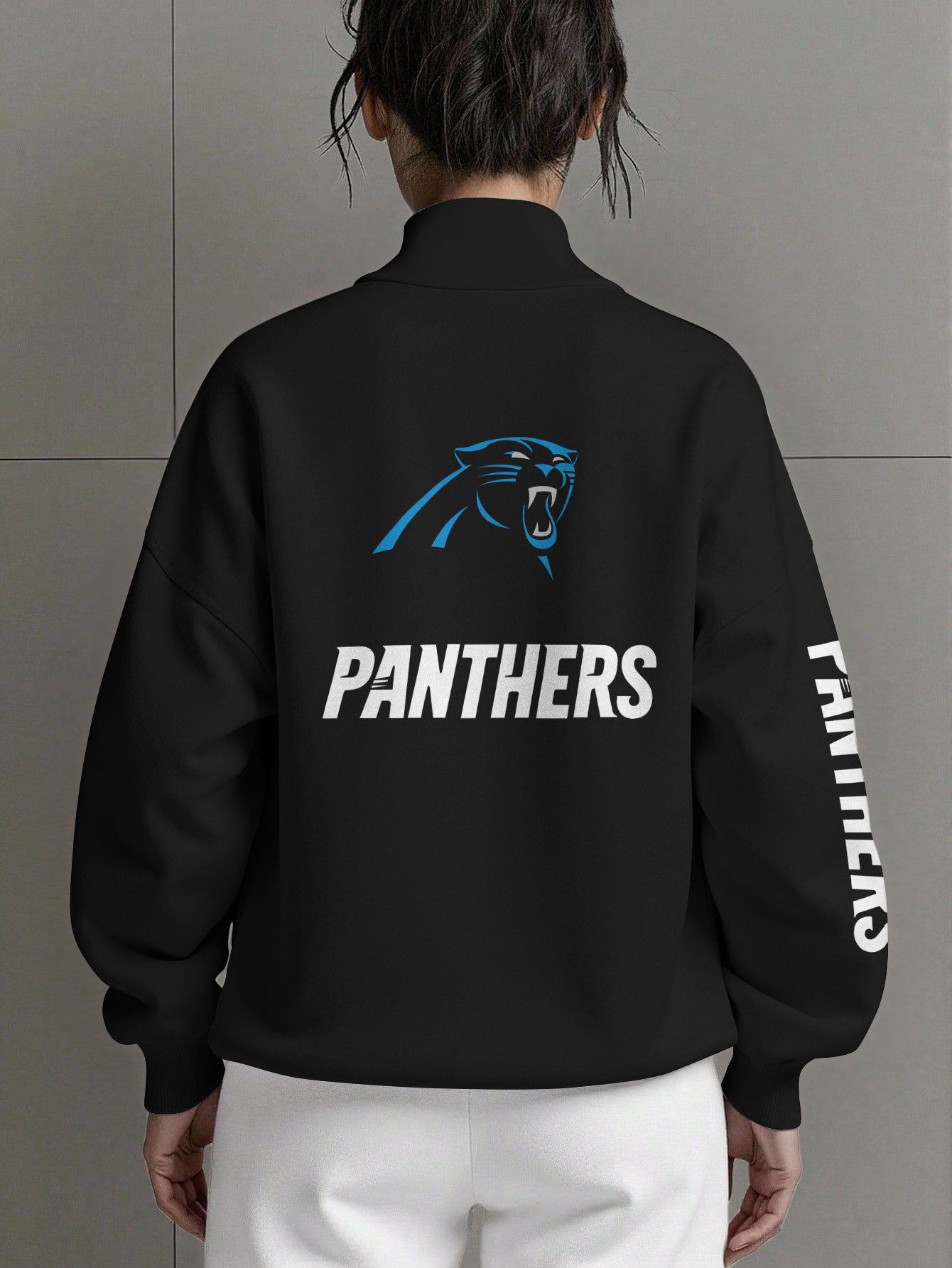 Carolina Panthers  Women Plain Color Zip Up Long Sleeve Sweatshirt