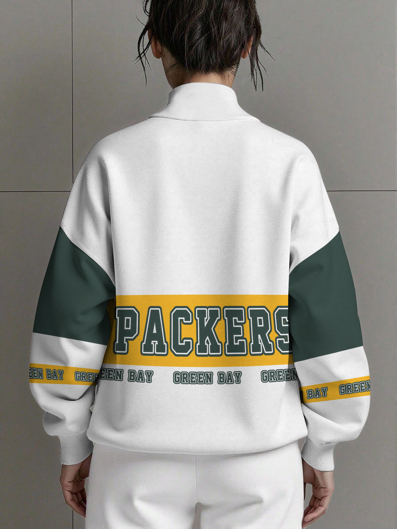 Green Bay Packers  Women Plain Color Zip Up Long Sleeve Sweatshirt