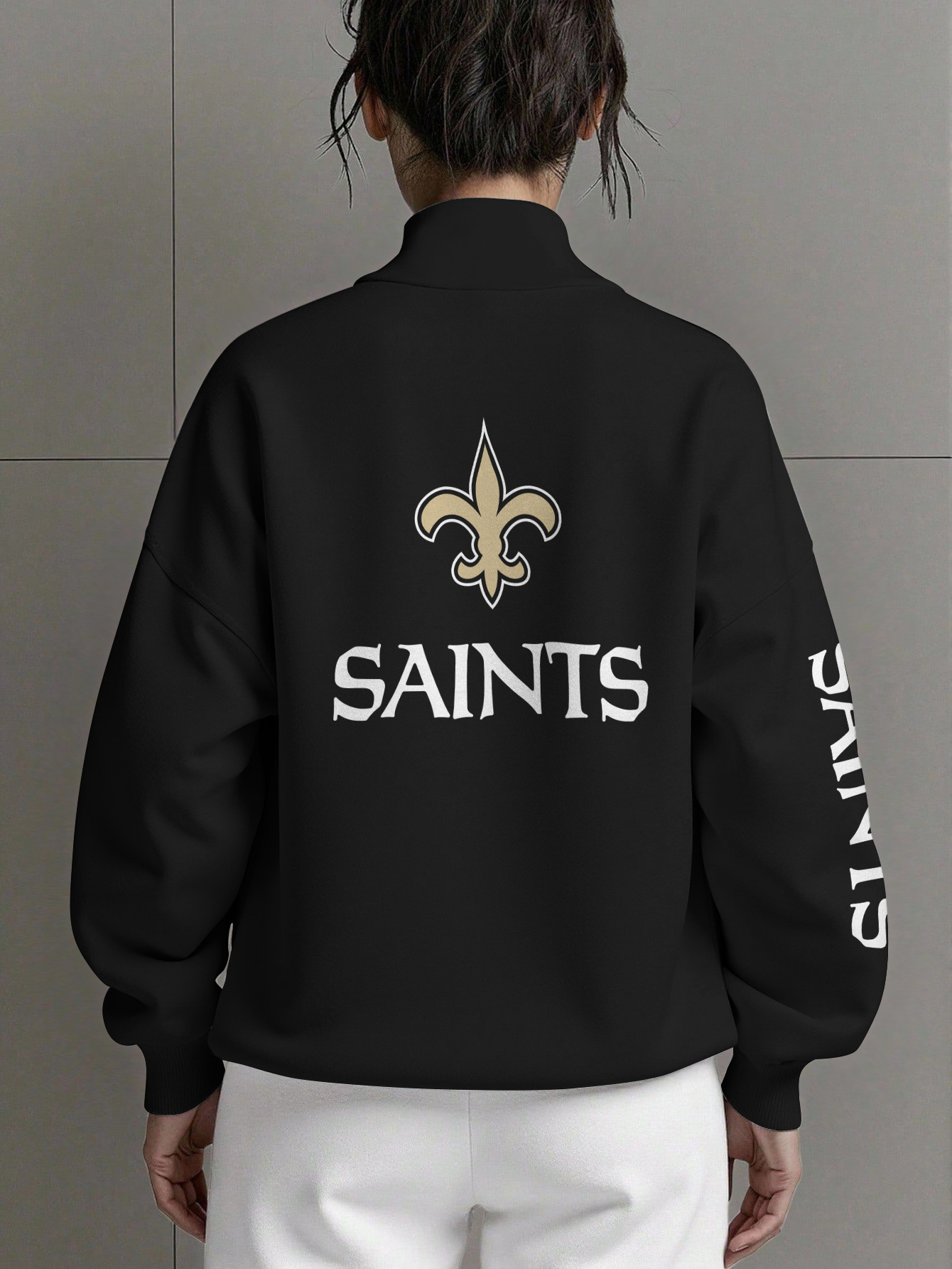 New Orleans Saints Women Plain Color Zip Up Long Sleeve Sweatshirt