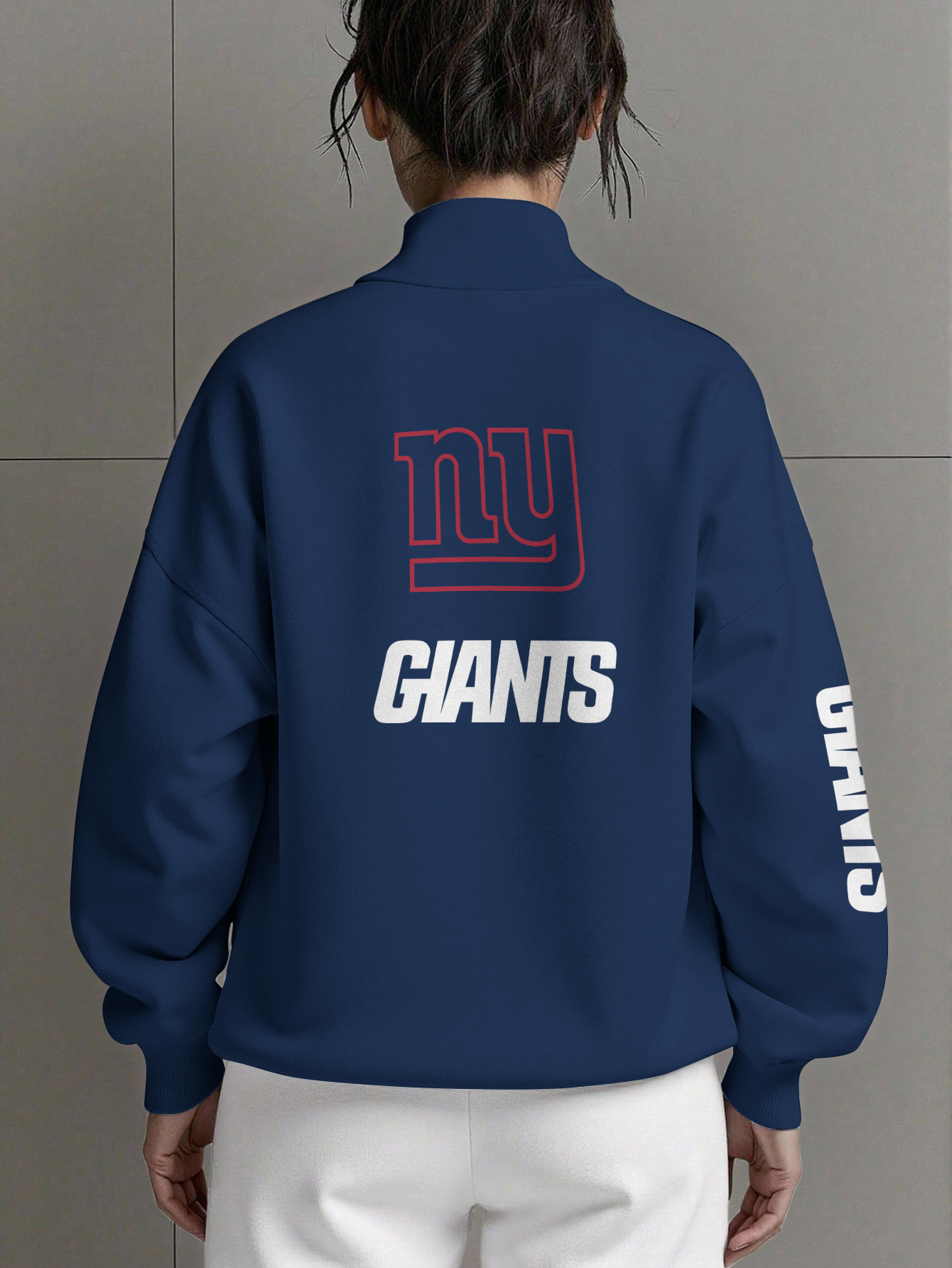 New York Giants Women Plain Color Zip Up Long Sleeve Sweatshirt