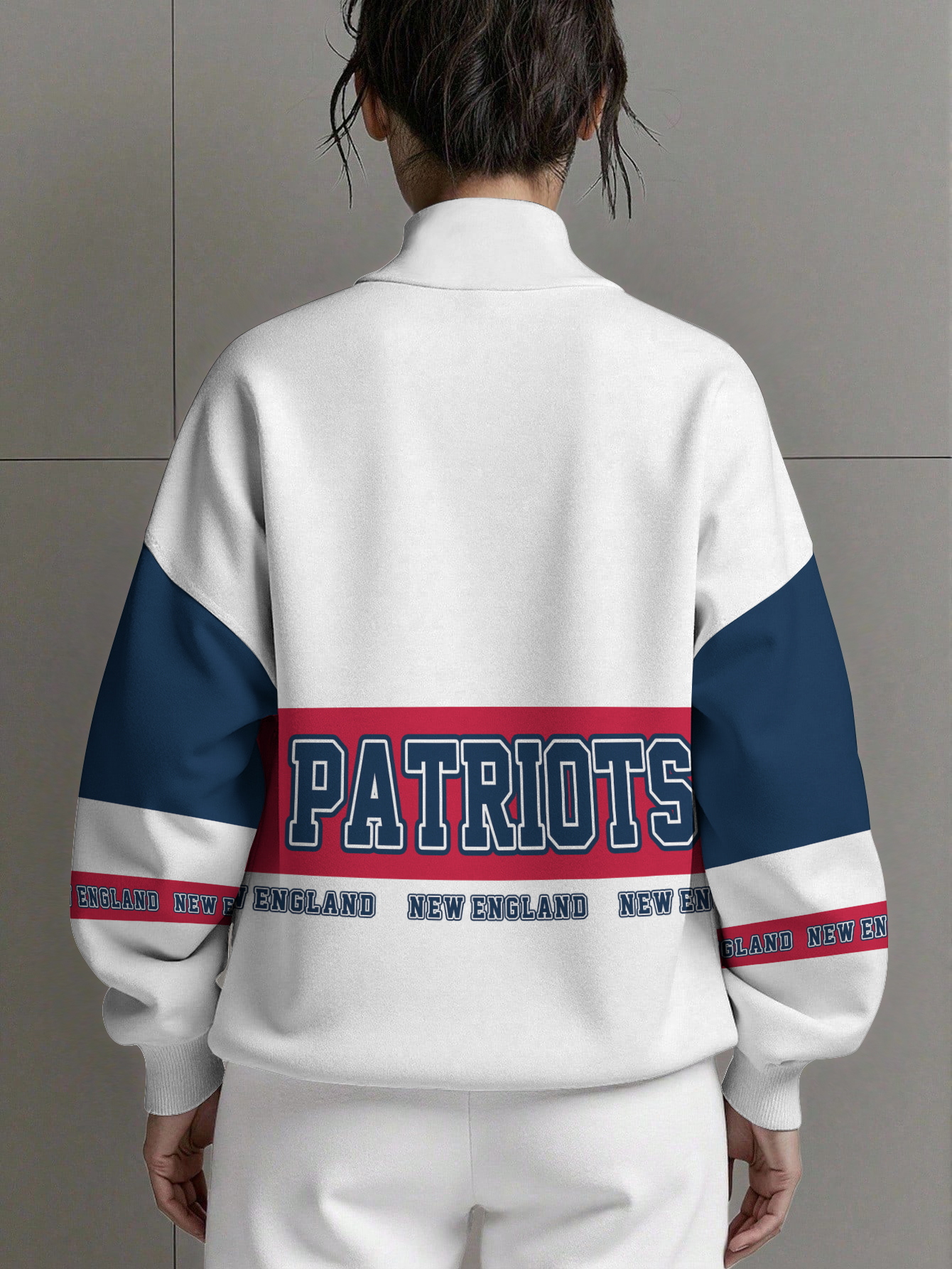 New England Patriots  Women Plain Color Zip Up Long Sleeve Sweatshirt