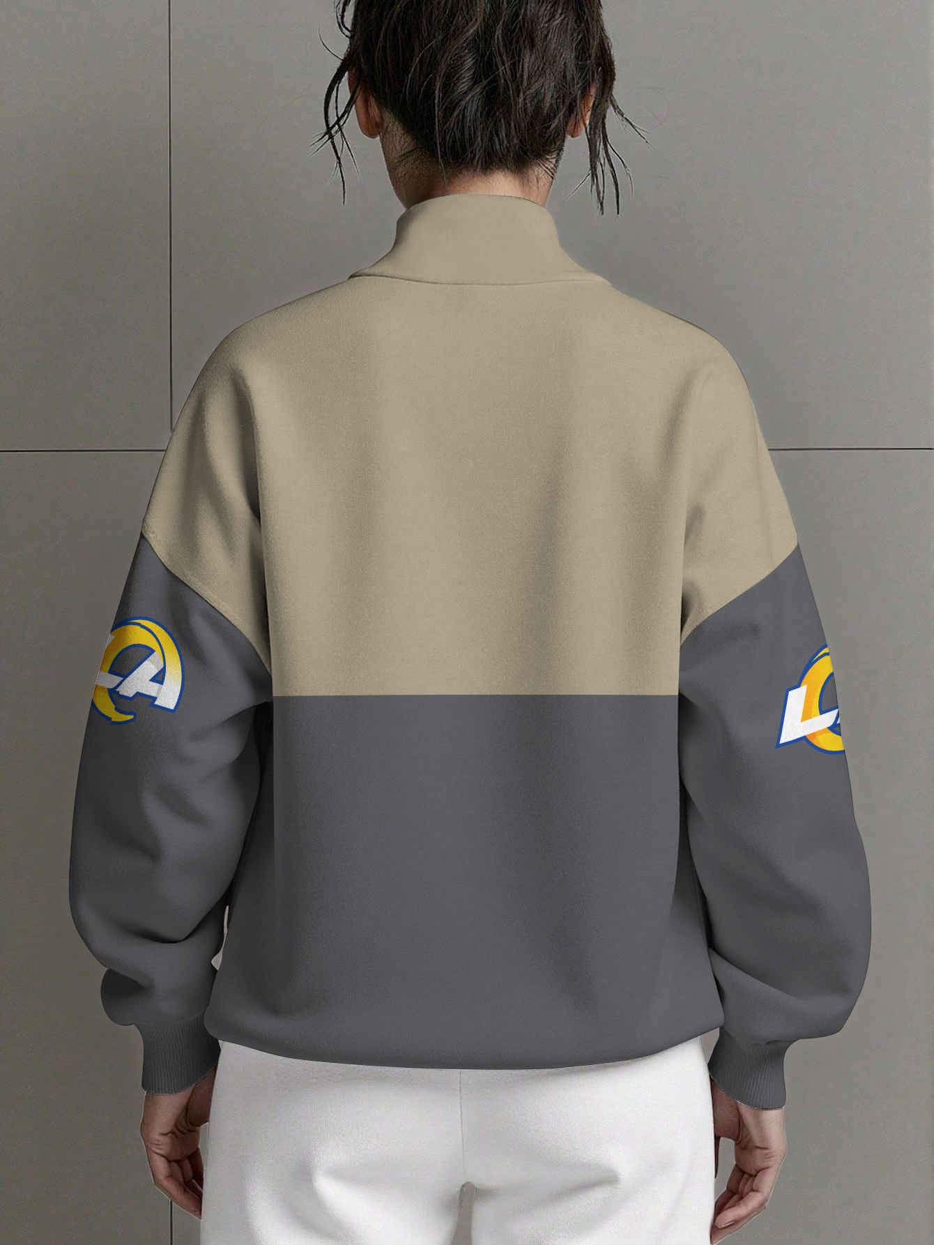 Los Angeles Rams Women Plain Color Zip Up Long Sleeve Sweatshirt