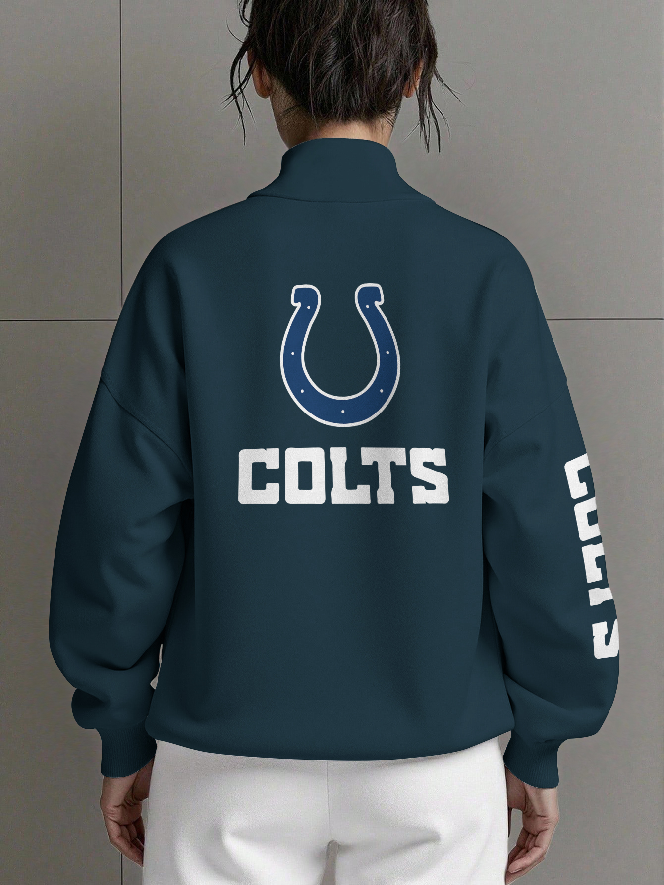 Indianapolis Colts  Women Plain Color Zip Up Long Sleeve Sweatshirt