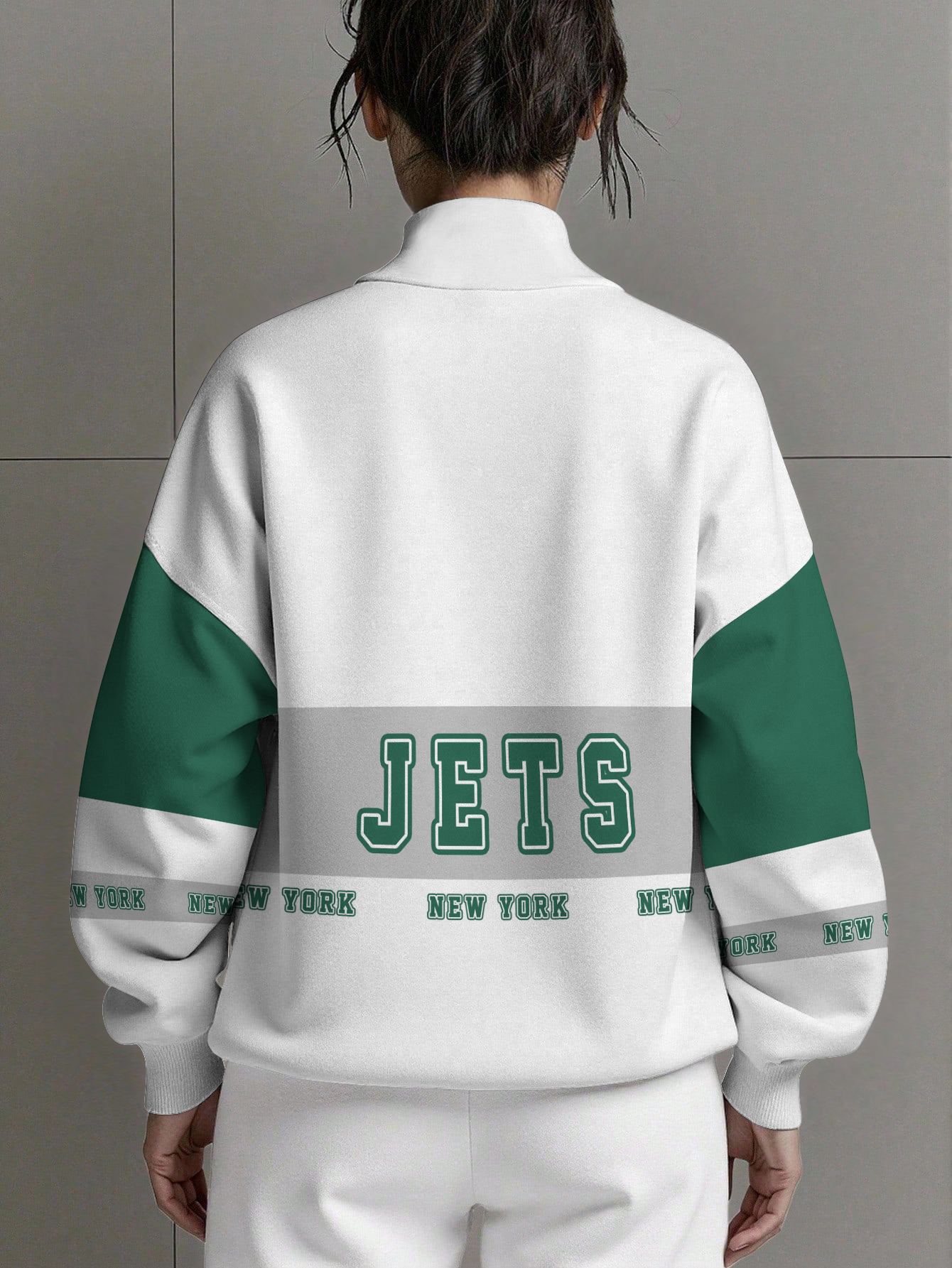New York Jets  Women Plain Color Zip Up Long Sleeve Sweatshirt