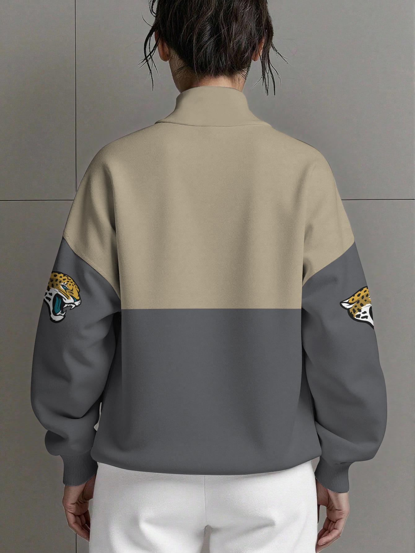 Jacksonville Jaguars  Women Plain Color Zip Up Long Sleeve Sweatshirt