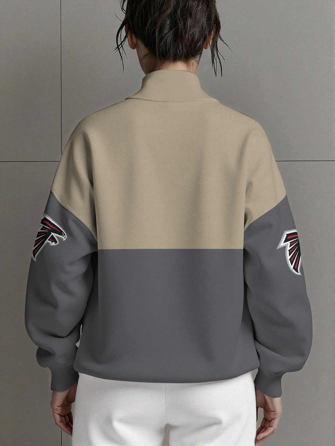 Atlanta Falcons  Women Plain Color Zip Up Long Sleeve Sweatshirt