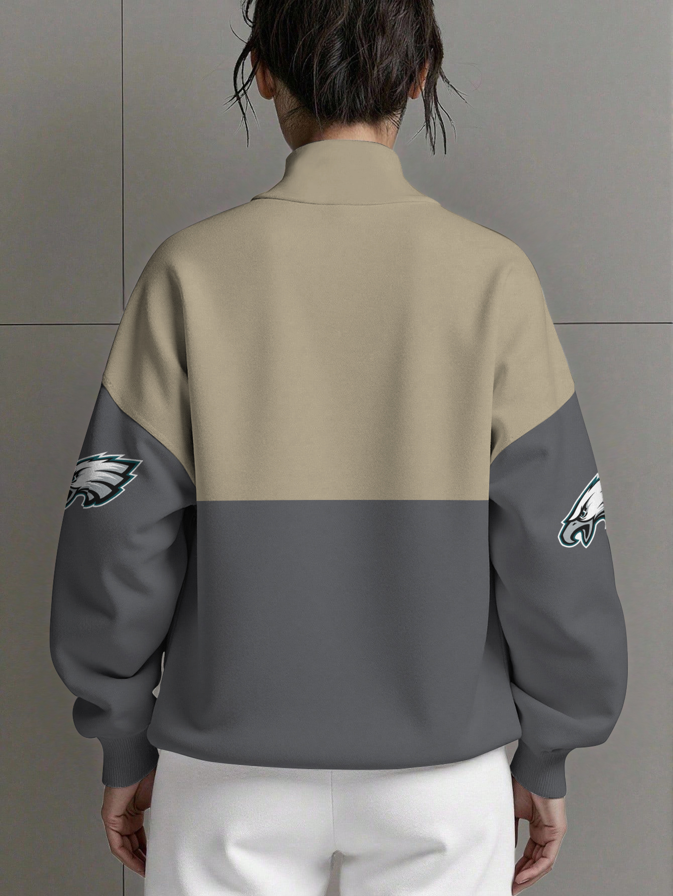 Philadelphia Eagles  Women Plain Color Zip Up Long Sleeve Sweatshirt