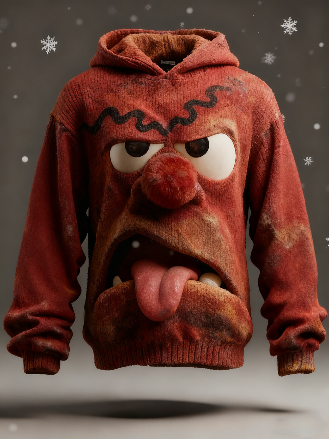 Men's Christmas Goofy Frowning Face Print Knit Hoodie