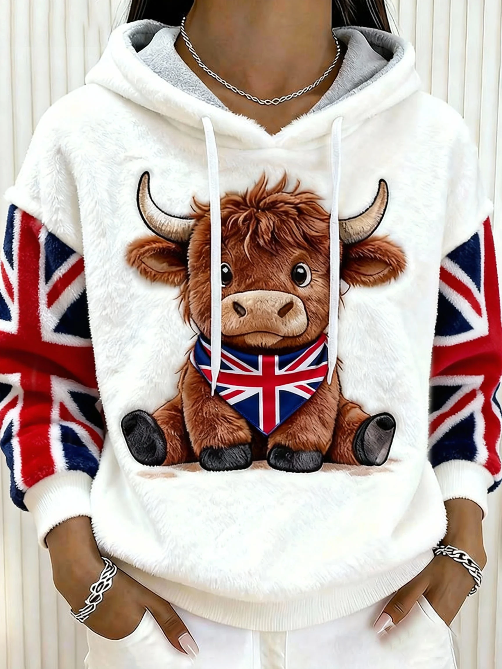 ❤️Buy 3 Get 12% OFF❤️Women'S  U.K. Highland Cattle Print Plush Warm Hooded