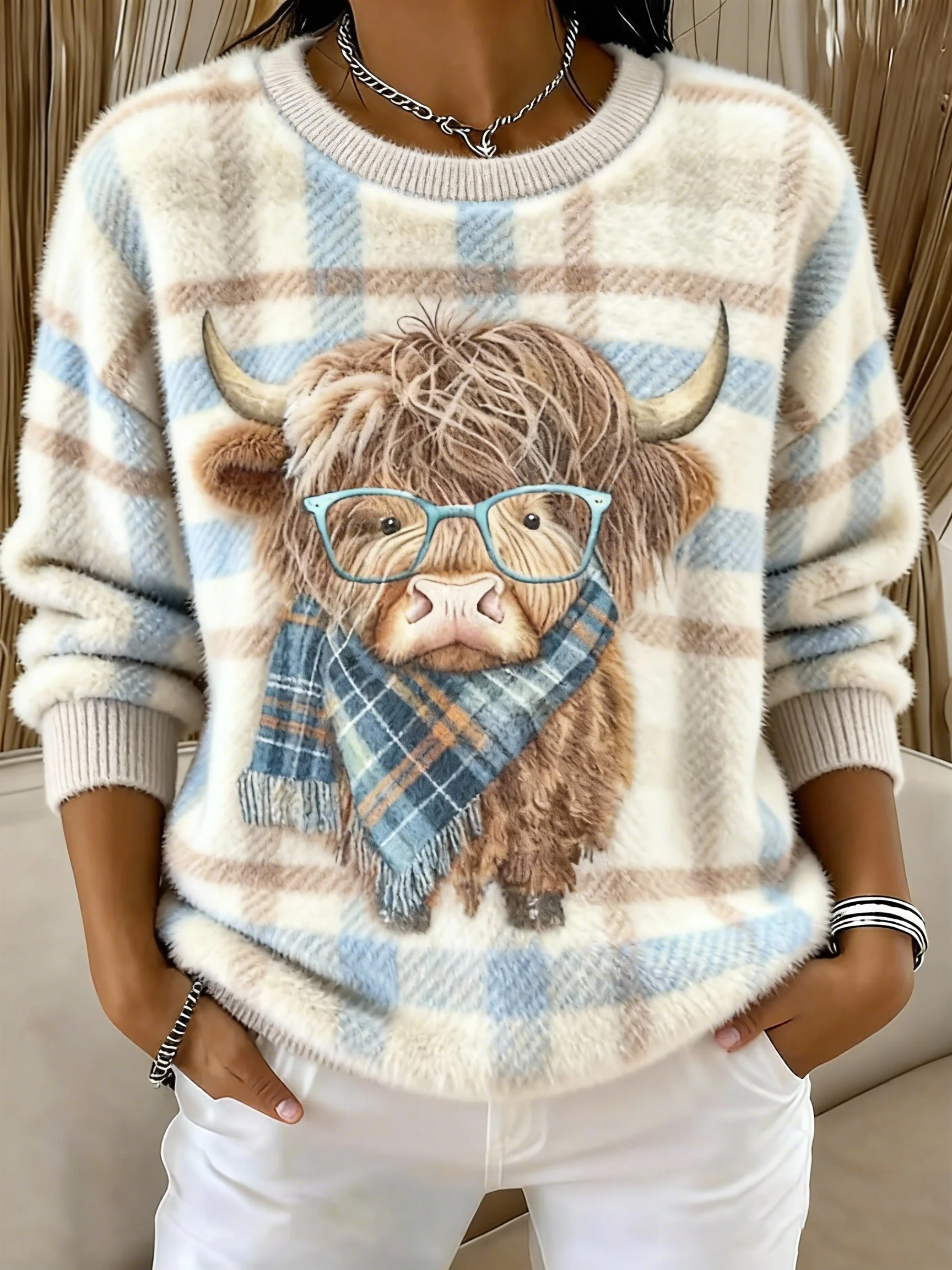 ❤️Buy 3 Get 12% OFF❤️Women's Highland Cattle Print Flannel Sweatshirt